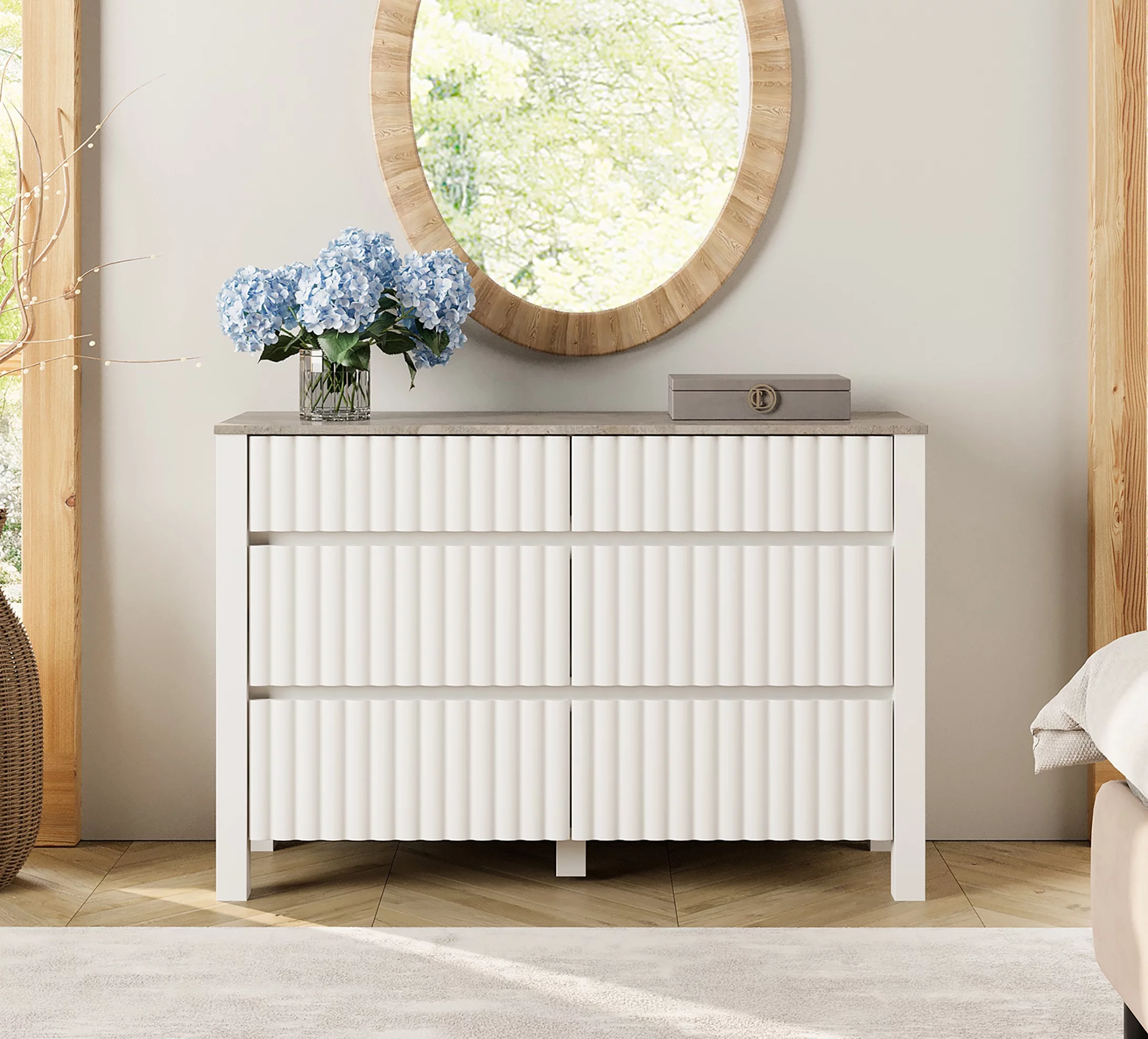 WAMPAT Dresser for Bedroom with 6 Drawers,Modern White Kids Chests & Dressers Wood Storage Cabinet Organizer for Living Room,Nursery, Hallway,Entryway
