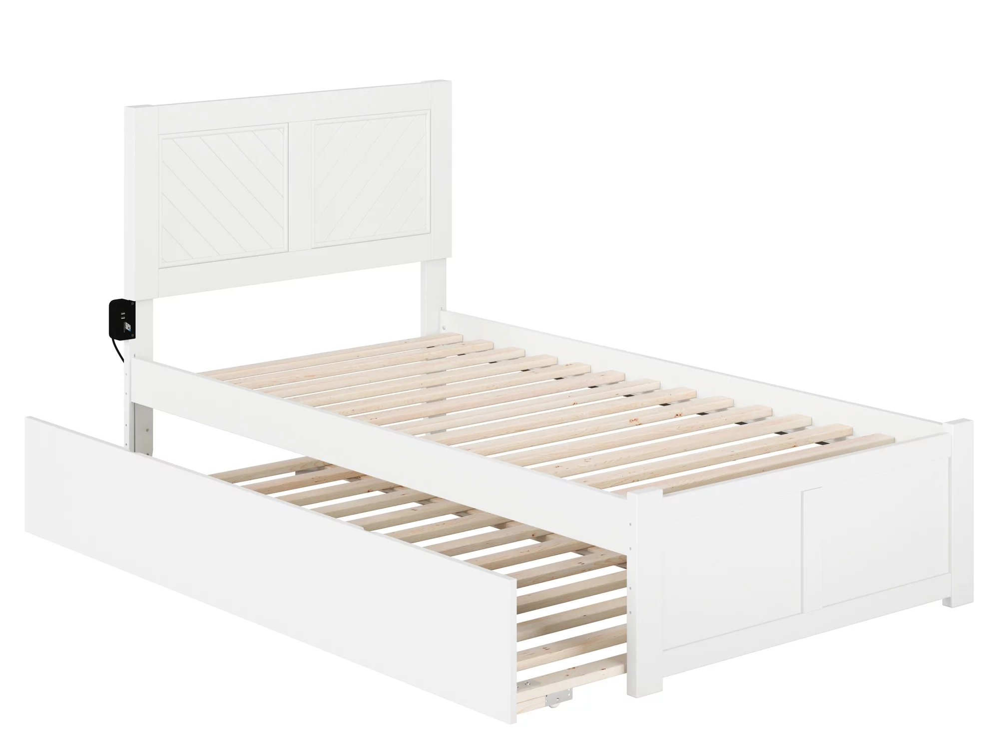 AFI Canyon White Farmhouse Solid Wood Platform Bed with Footboard & Twin Trundle, Twin