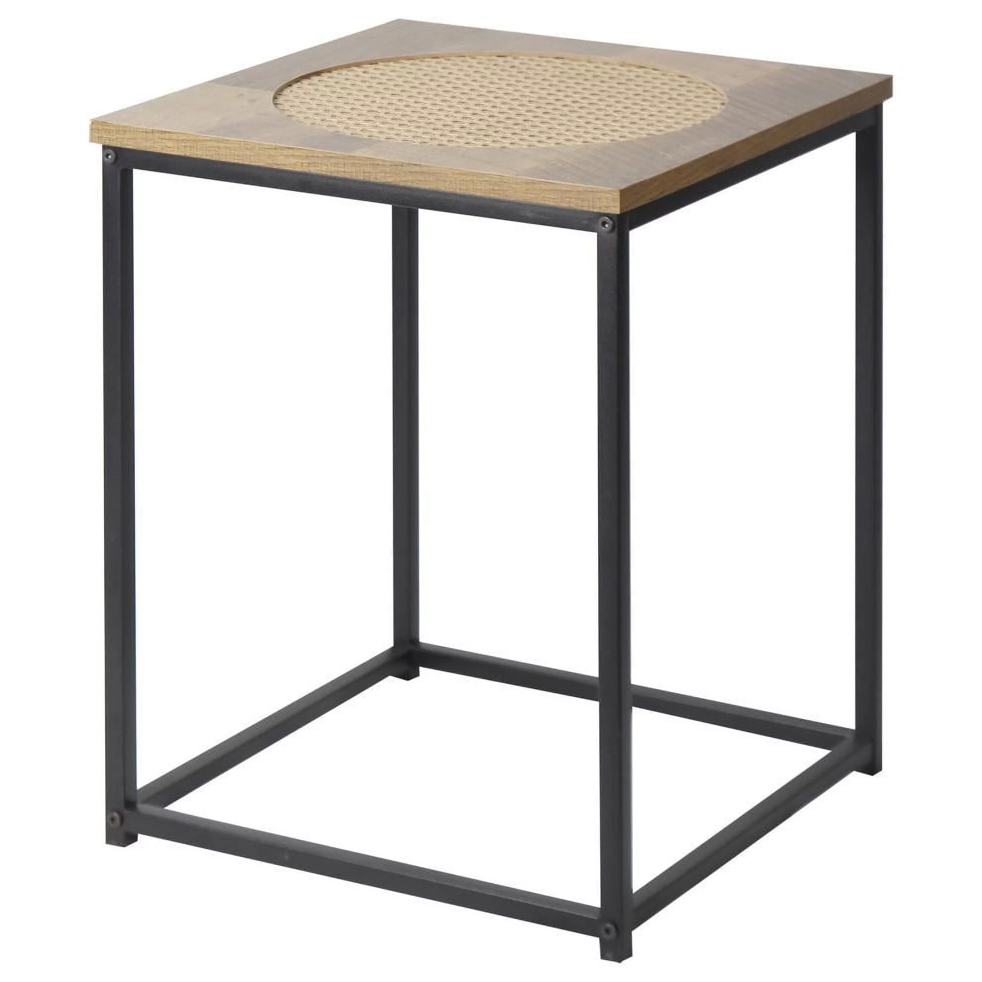 GIA Wood and Rattan End Table Nightstand Bedside with Metal Frame Oak