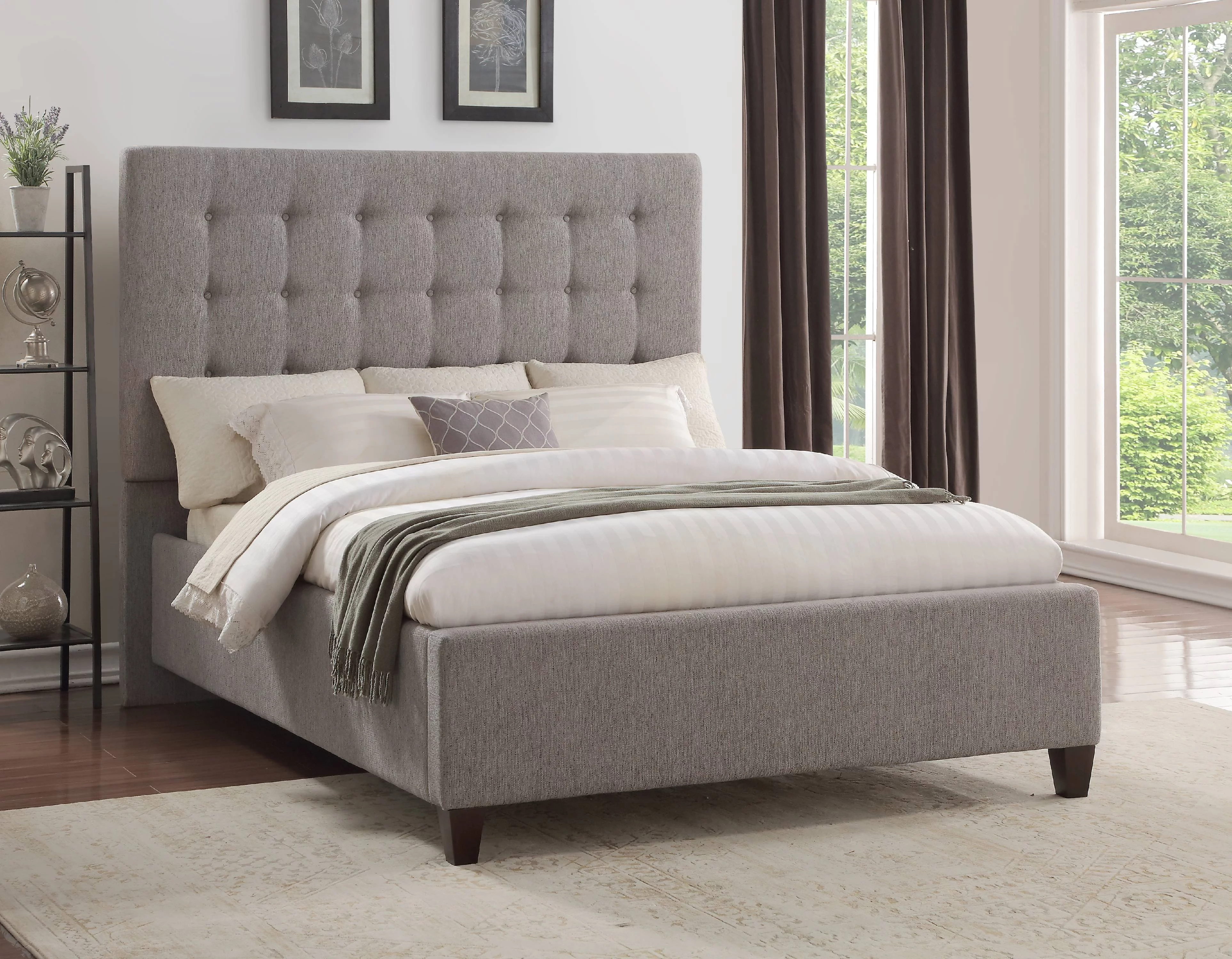 Biscuit Tufted Upholstered King Headboard in Light Grey