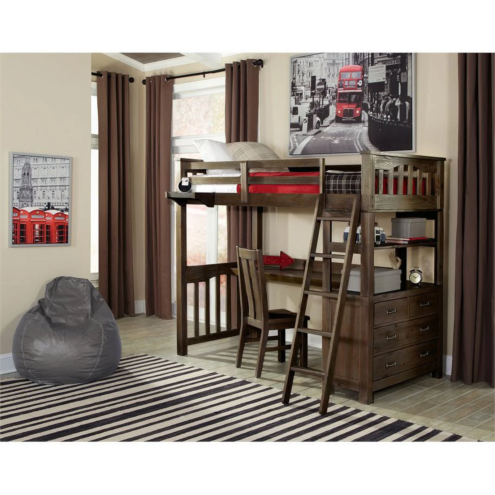 Hillsdale Highlands Transitional Wood Twin Loft Bed Set in Espresso