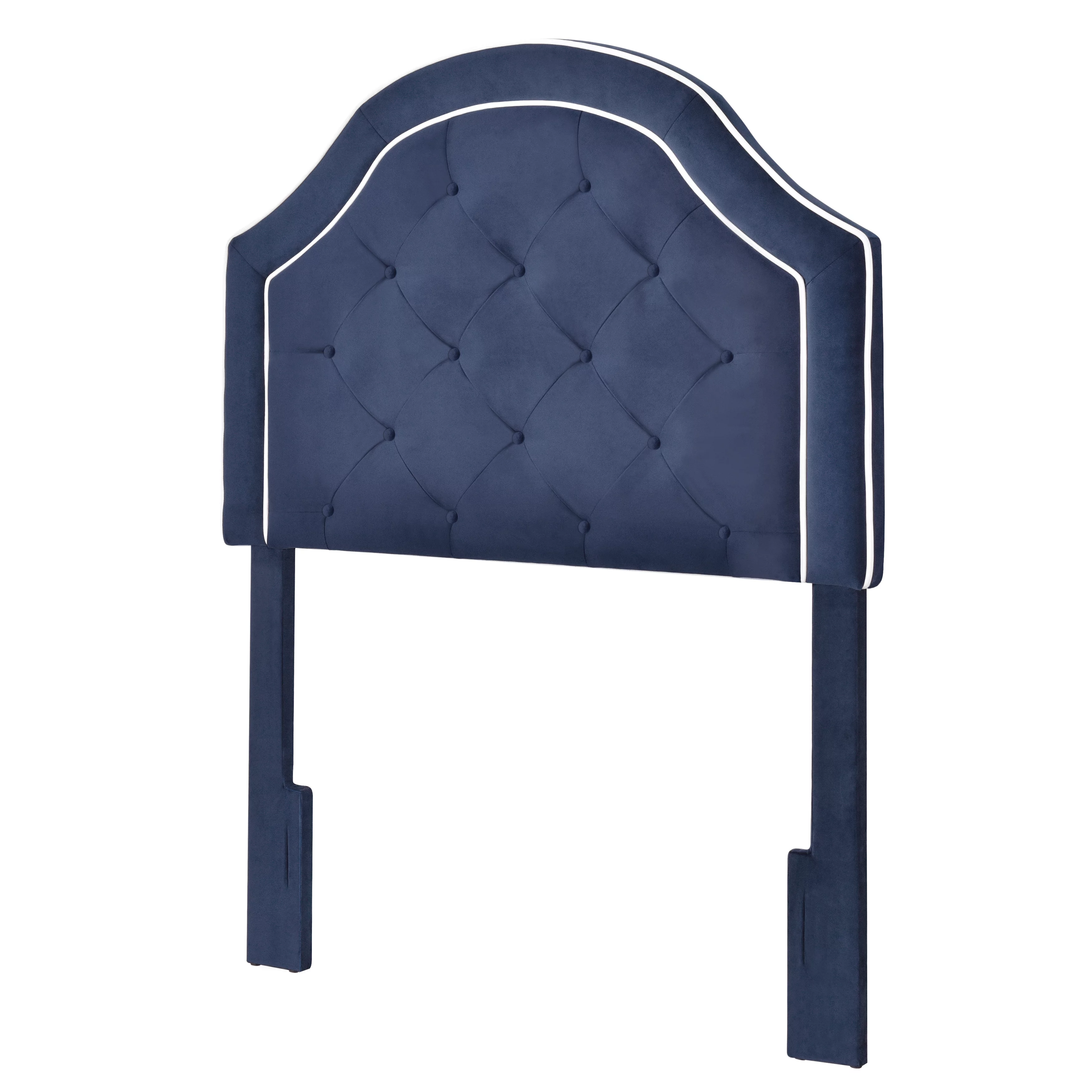 Home Fare Tufted Upholstered Adjustable Velvet Fabric Headboard, Twin, Navy Blue