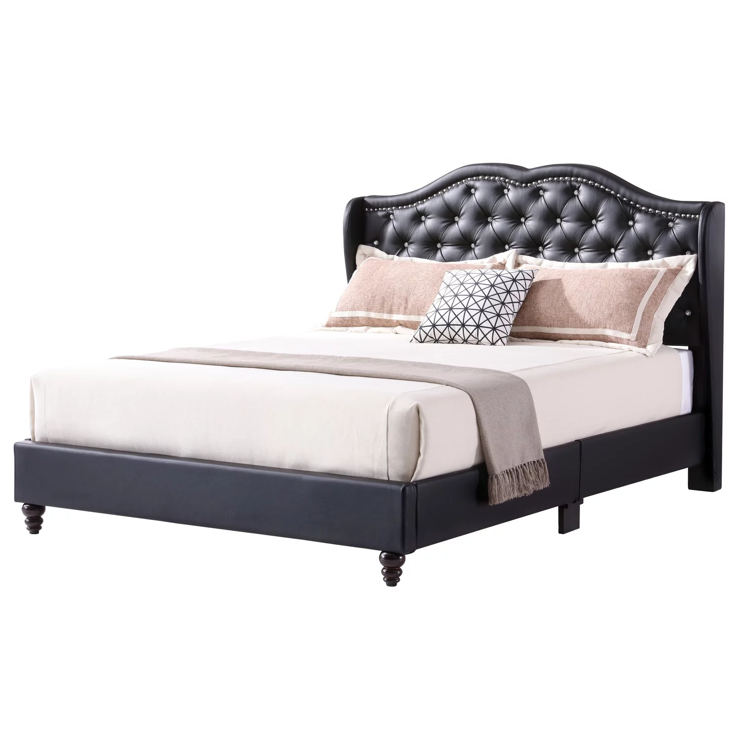 Glory Furniture Joy Velvet Upholstered Queen Bed in Black
