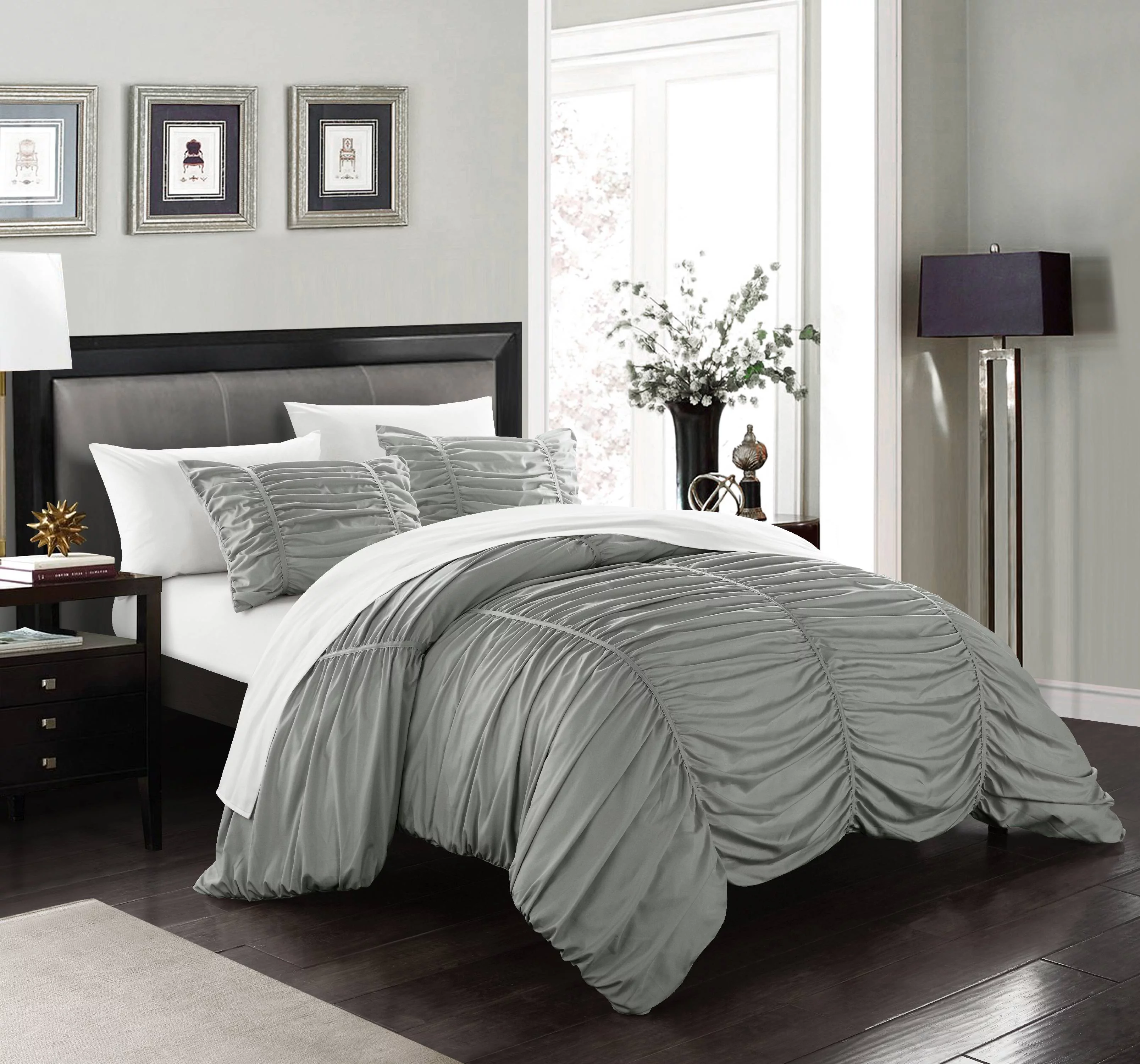 Chic Home Aurora 5-Piece Ruched Comforter Set, Twin, Grey