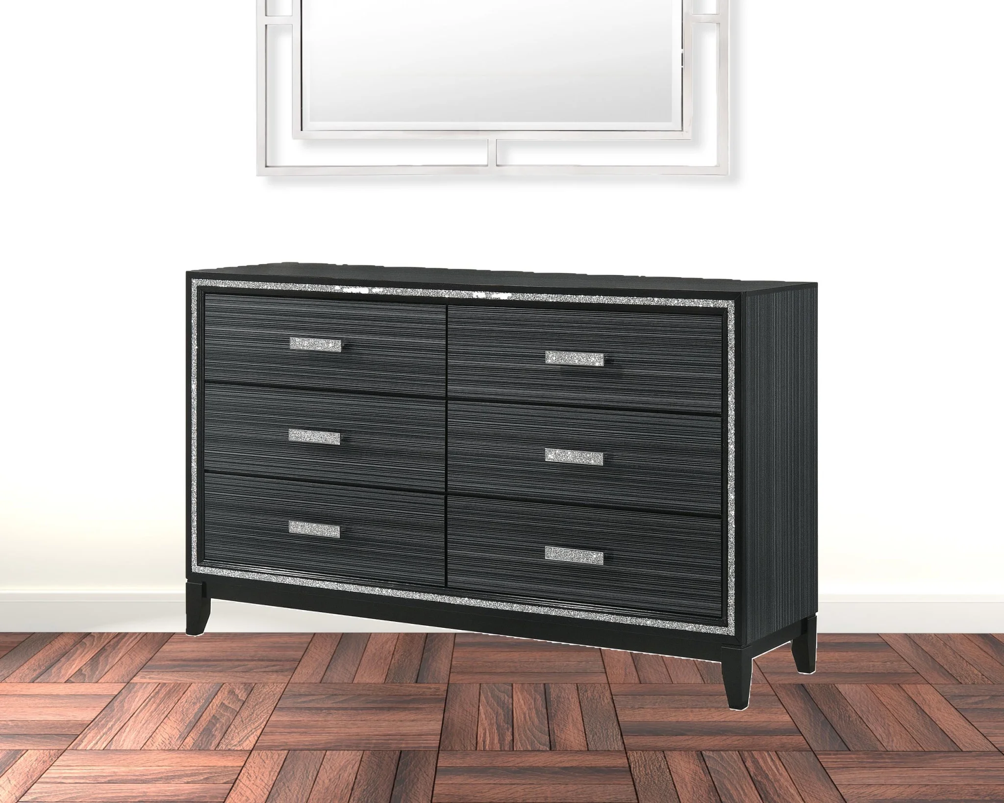 HomeRoots 490484 38 x 63 x 17 in. Weathered Black Manufactured Wood Six Drawers Standard Dresser