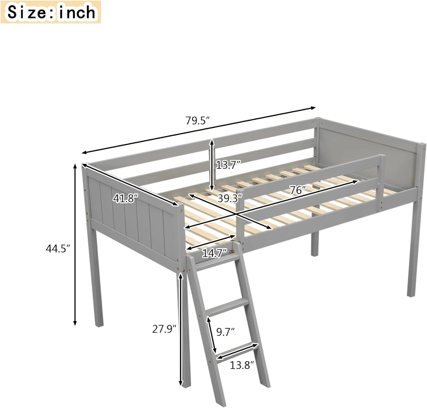 Wood Low Loft Bed With Ladder For Juniors
