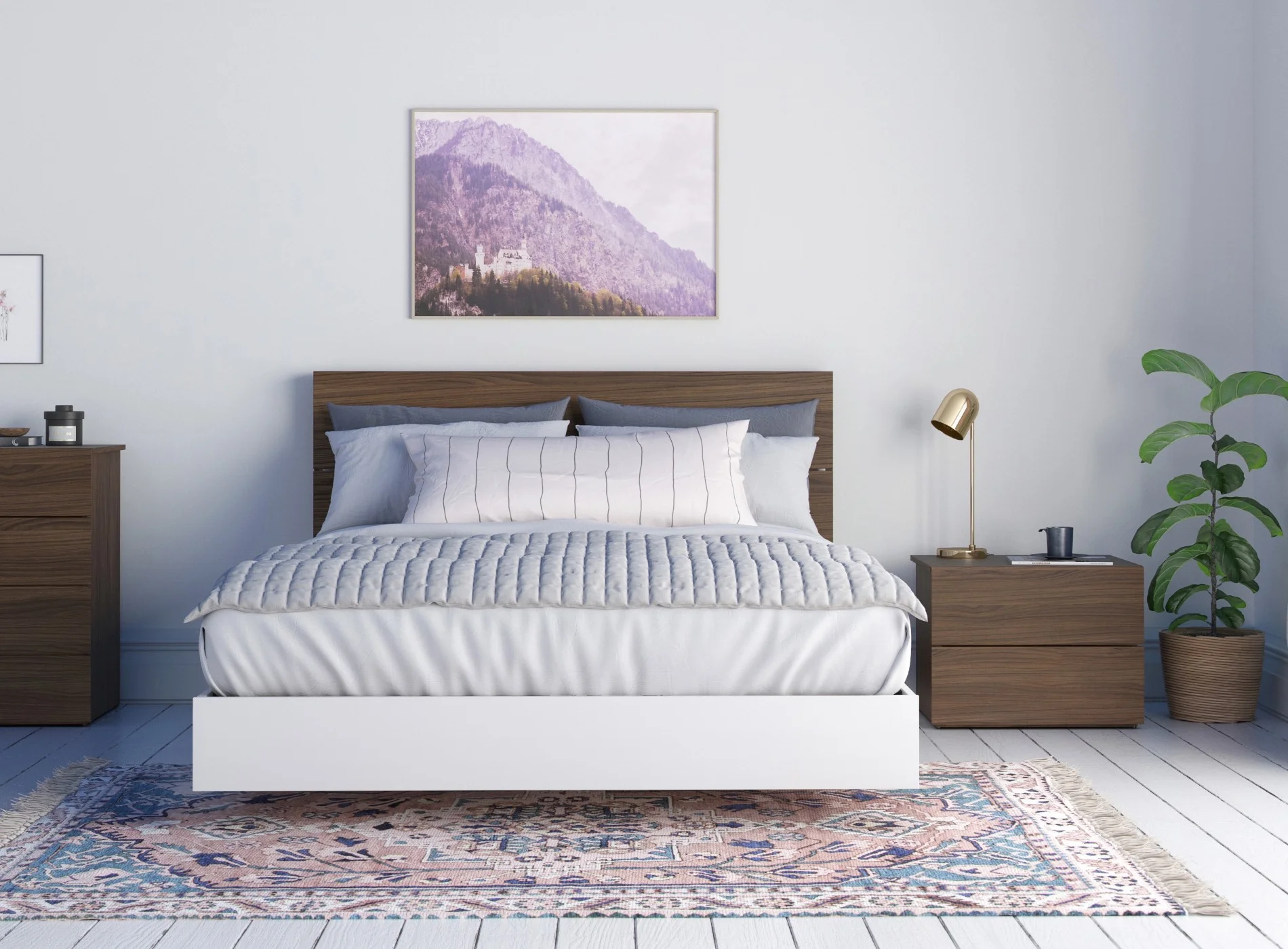 Nexera Sephia 3 Piece Queen Size Bedroom Set, Walnut and White