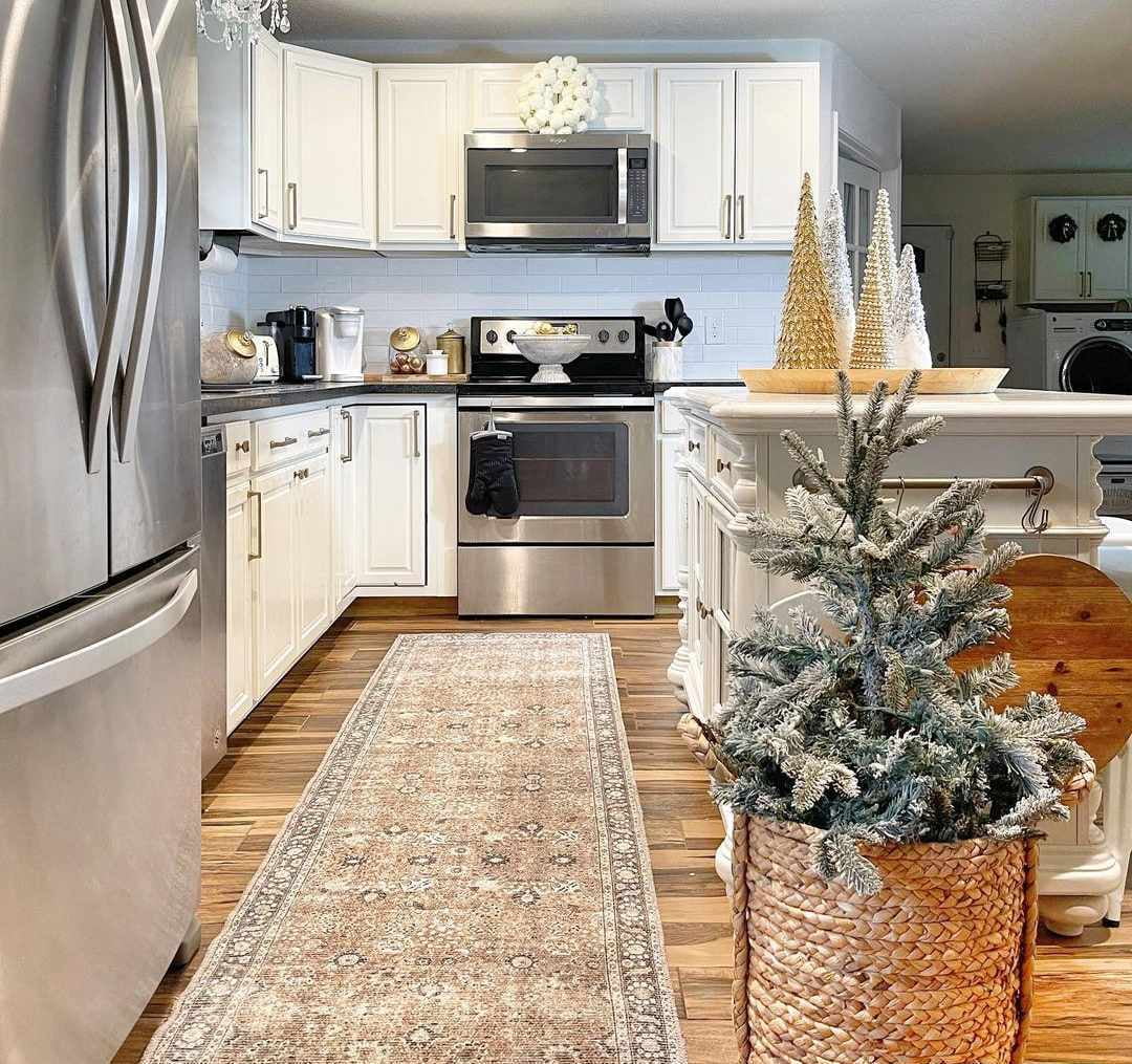 Hauteloom Ganyangan Machine Washable Living Room Kitchen Bedroom Area Rug - Vintage Distressed - Persian Oriental Floral Pattern - Bordered - Brown, Beige, Olive, Cream - 6'7