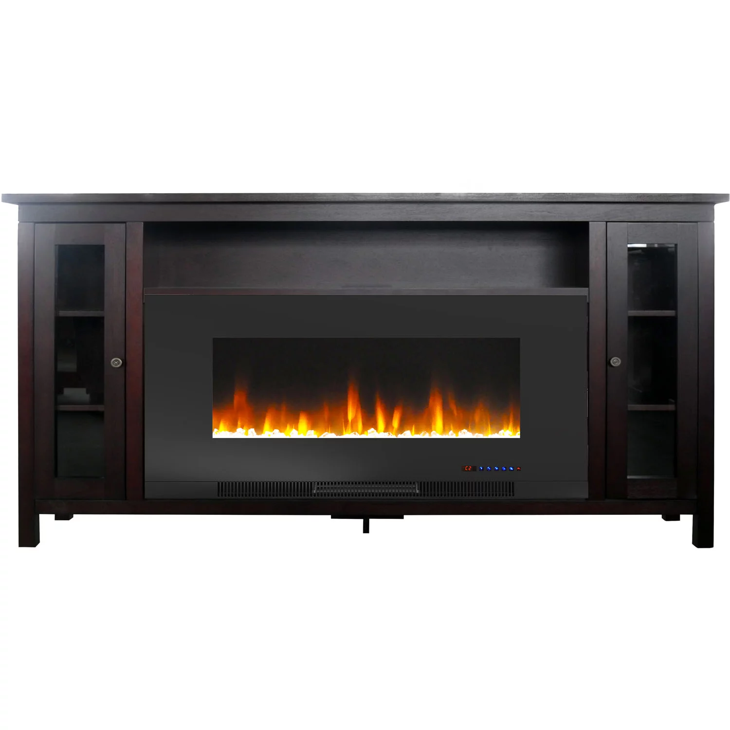 Cambridge Somerset 70-In. Mahogany Electric Fireplace TV Stand with Multi-Color LED Flames, Crystal Rock Display, and Remote Control