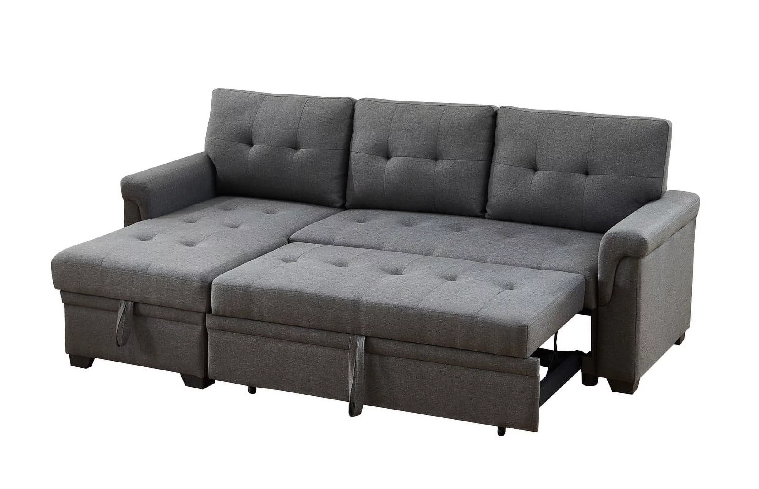 Lilola Home Destiny Dark Gray Linen Reversible Sleeper Sectional Sofa with Storage Chaise