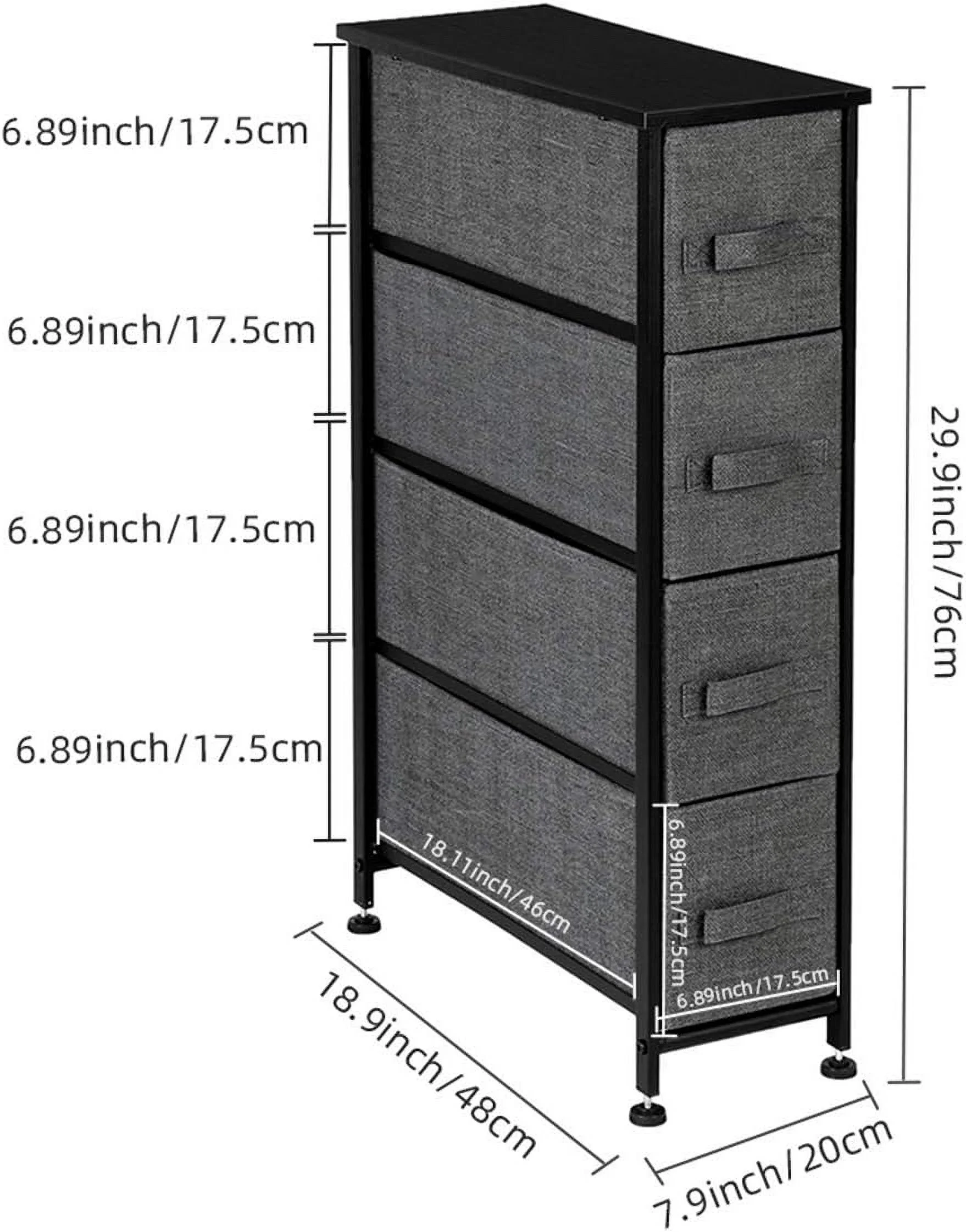NLIBOOMLife Narrow Dresser  Vertical  Unit with 4 Fabric Drawers  Metal Frame  Slim  Tower  7.9inch Width  LinenNatural Simple Market Basket  Stand Organizer Grey