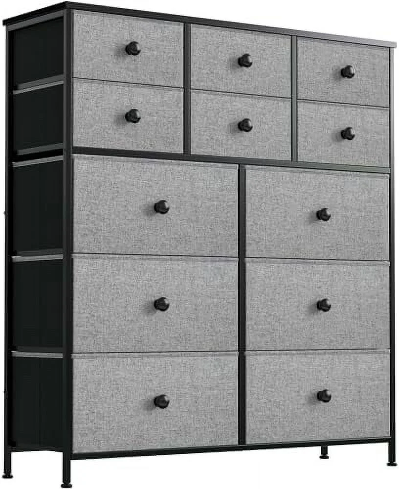 xrboomlife 12 Drawer Dresser for Bedroom Chest of Drawers Closets Units Organizer Large Capacity Steel Frame Wooden Top Living Room Entryway Office (Taupe)