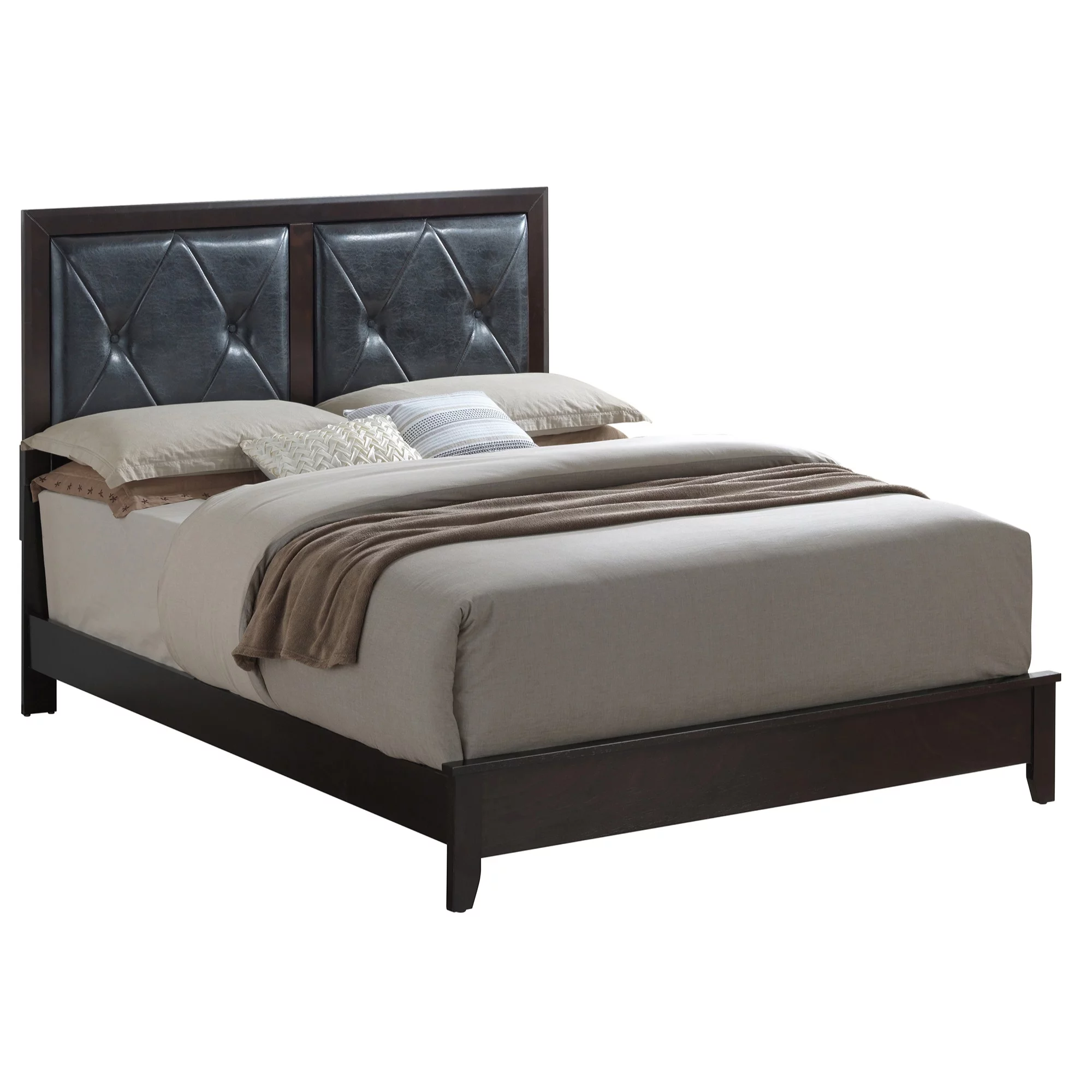 Passion Furniture PF-G1300A-QB Primo Upholstered Panel Bed, Espresso - Queen Size