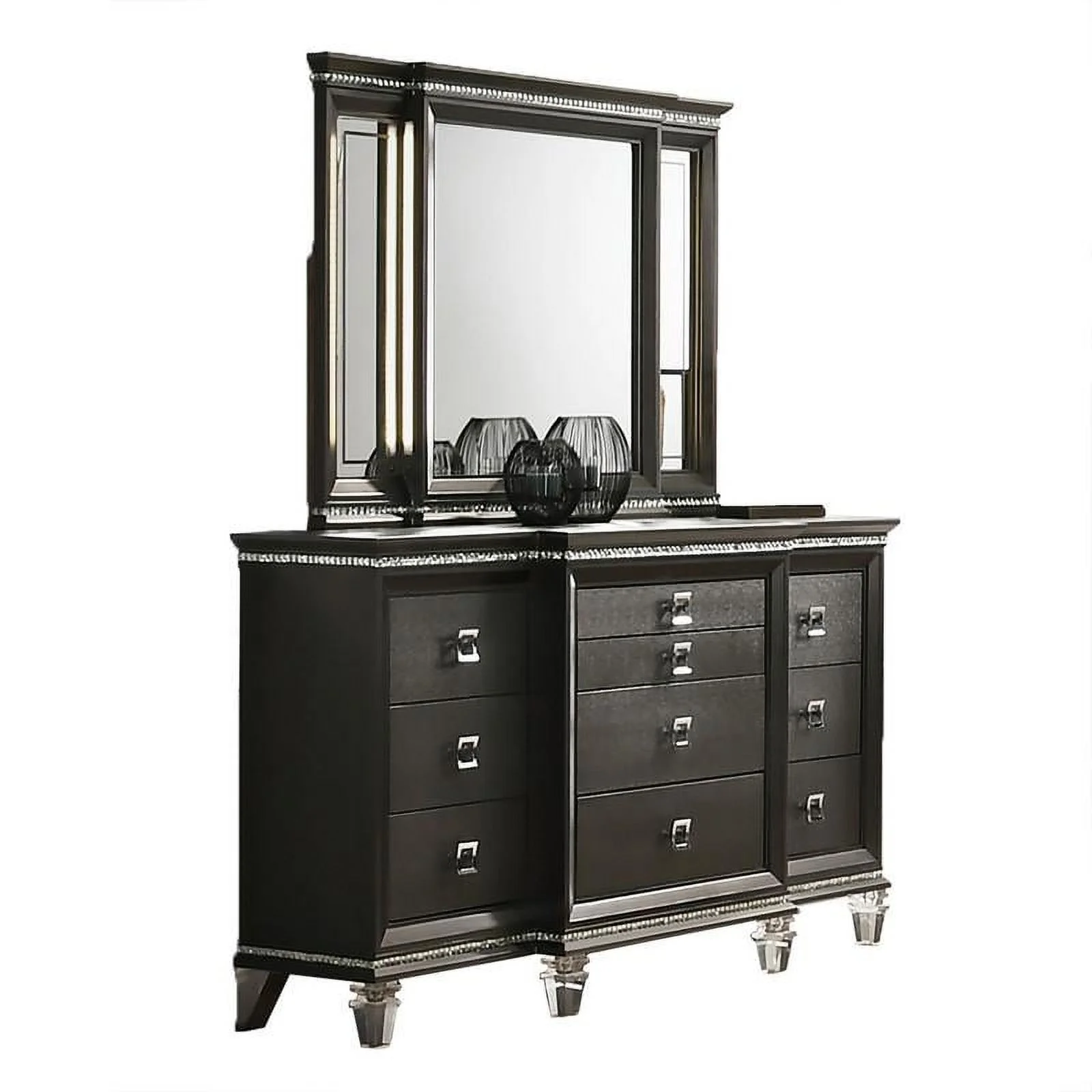 Lavish 6 Piece Gray Bedroom Set with Light up Headboard in Queen Size