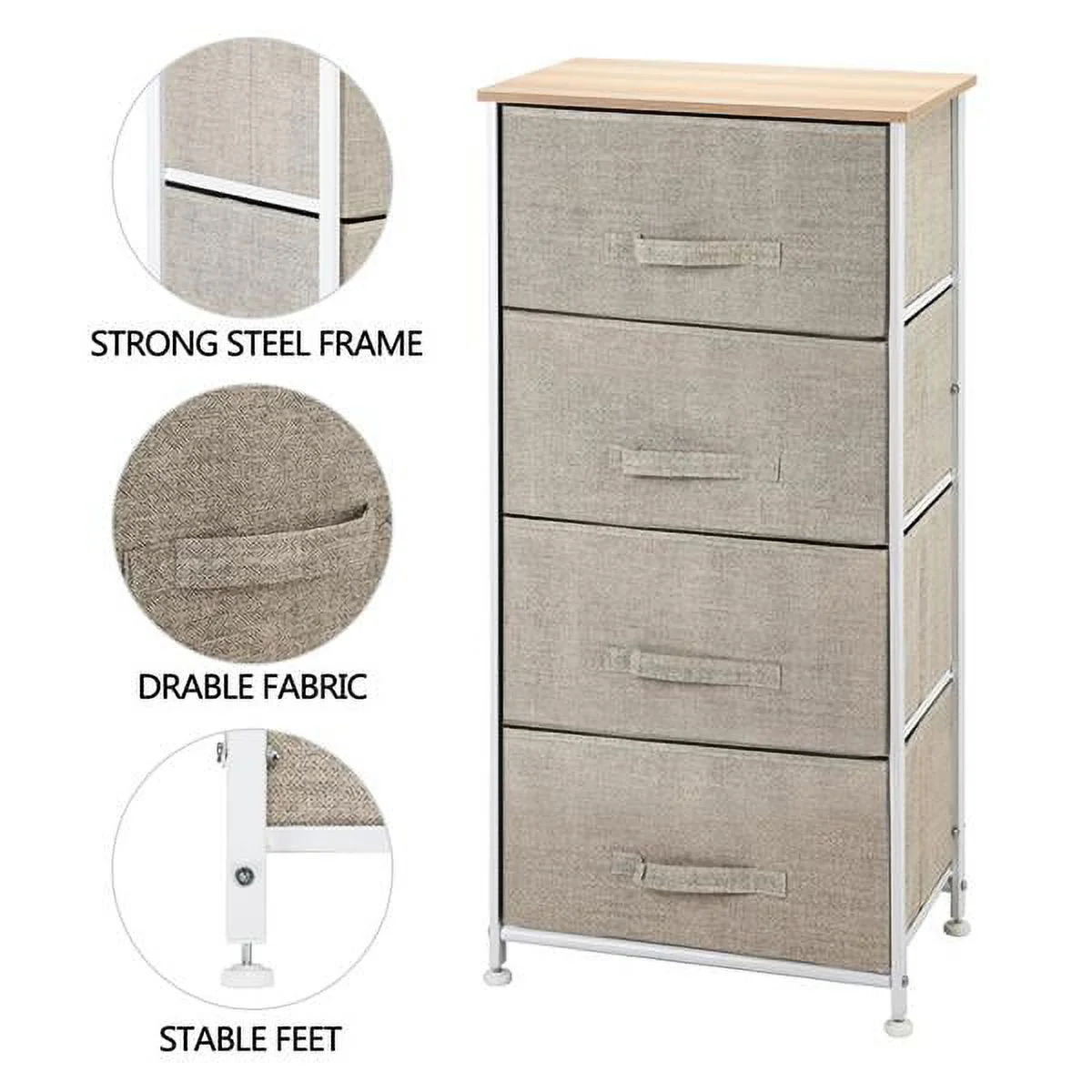 4 Drawer Fabric Dresser Storage Tower, Organizer Unit for Bedroom, Closet, Entryway, Hallway, Nursery Room