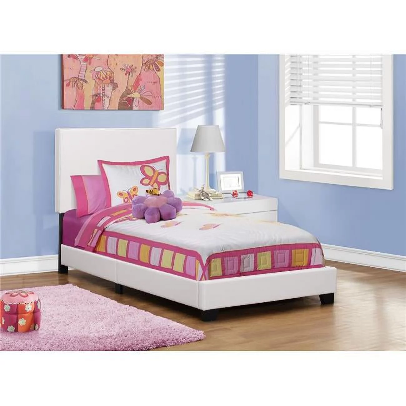 Monarch Specialties Leather Look Bed - White, Twin Size