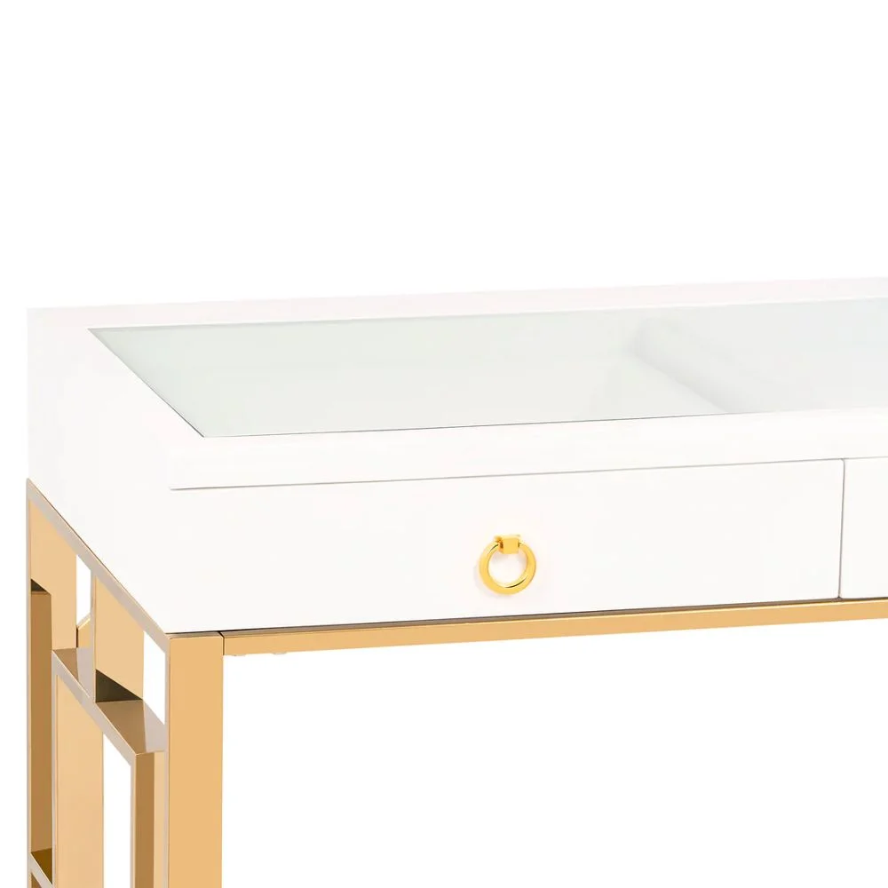 Impressions Vanity Makeup Table, Slaystation Skylar Modern Desk with 3 Drawers, Dresser Desk with Golden Colored Metal Legs and Drawer Knobs for Bedroom Living Room Entryway