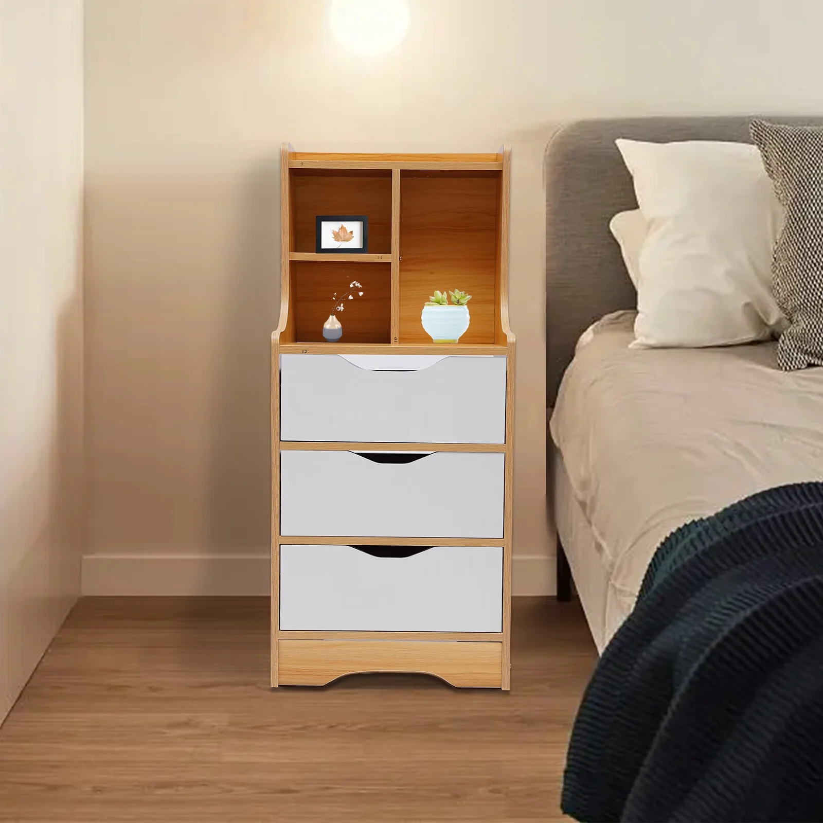 YIYIBYUS Bedside Tables Tall Nightstand White 3 Drawers Storage Cabinet Bedroom Book Storage Shelf Home Office
