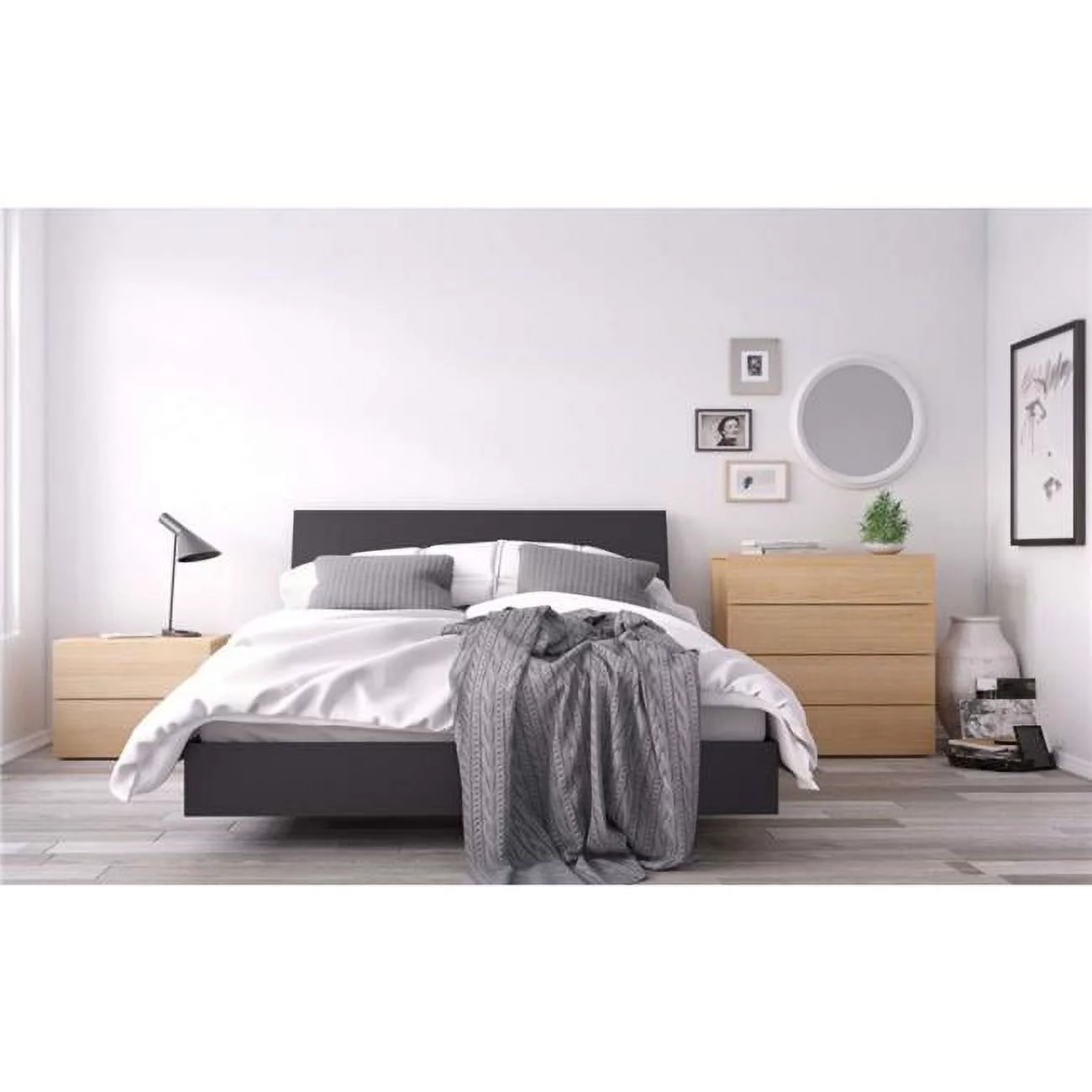 Nexera Karla 4 Piece Queen Size Bedroom Set, Black and Natural Maple