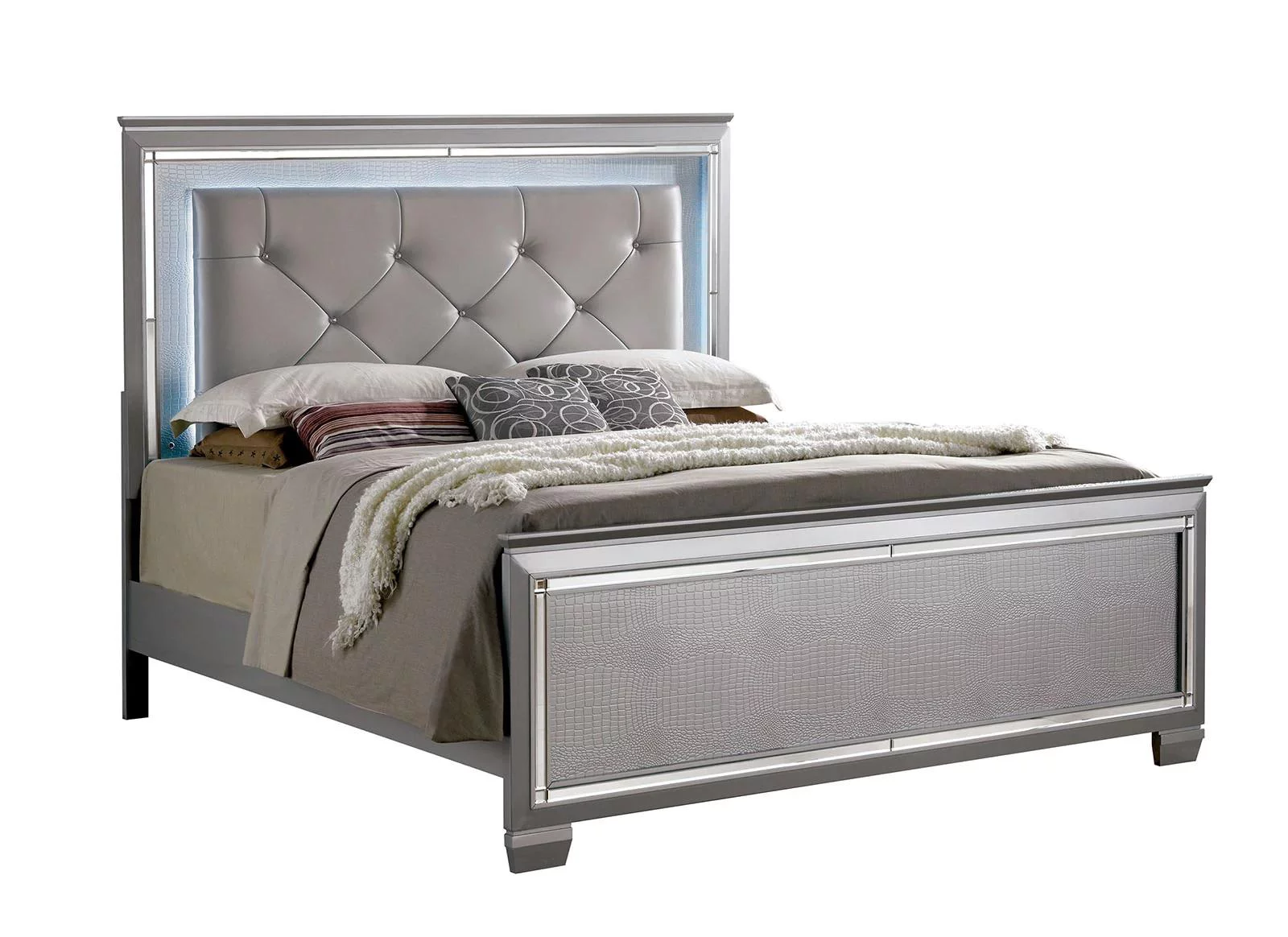 Contemporary Silver Solid Wood King Bedroom Set 6pcs FOA CM7979SV-EK Bellanova