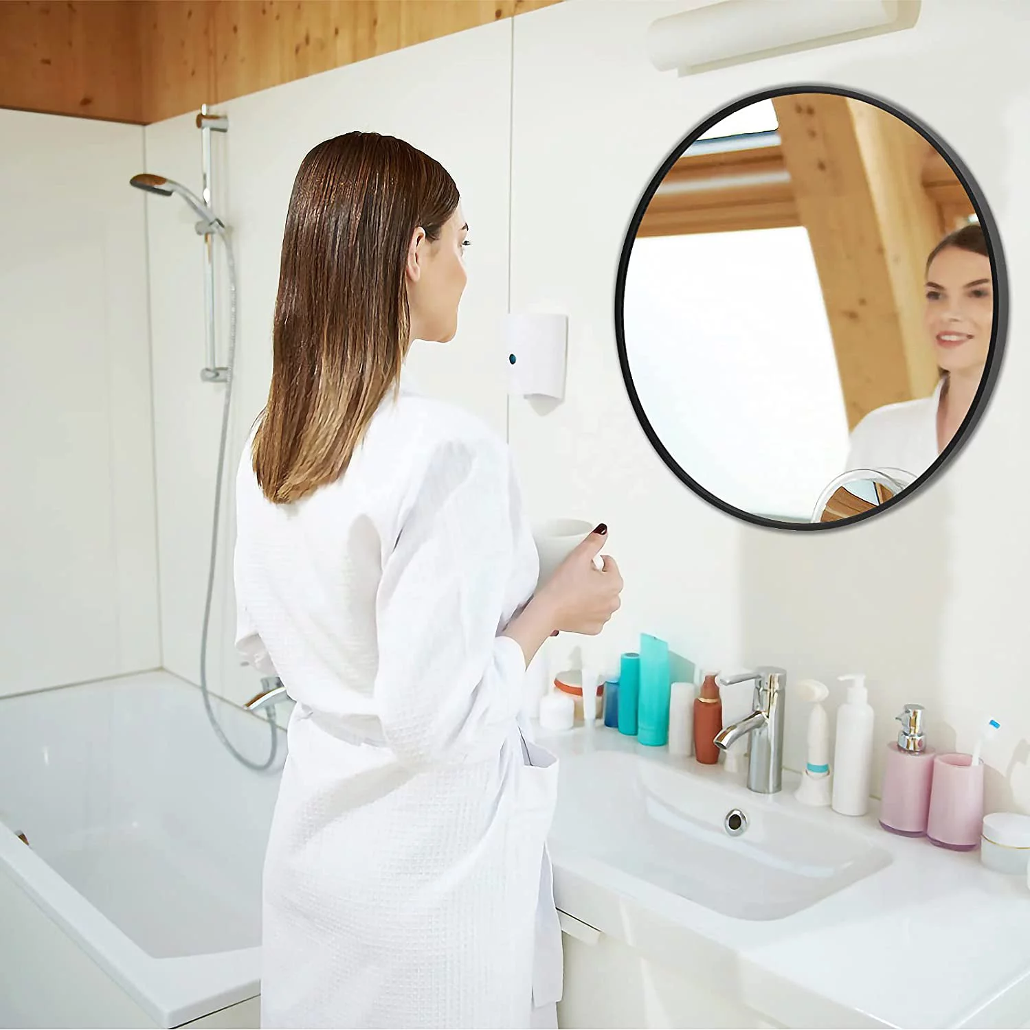 YSSOA Round Wall Mirror, Circle Mirror for Bathroom, Entry, Dining Room & Living Room Metal Black Frame Wall Mount Mirror, 30 inch