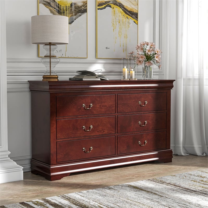 Furniture of America Toni Transitional Wood 6-Drawer Dresser in Cherry