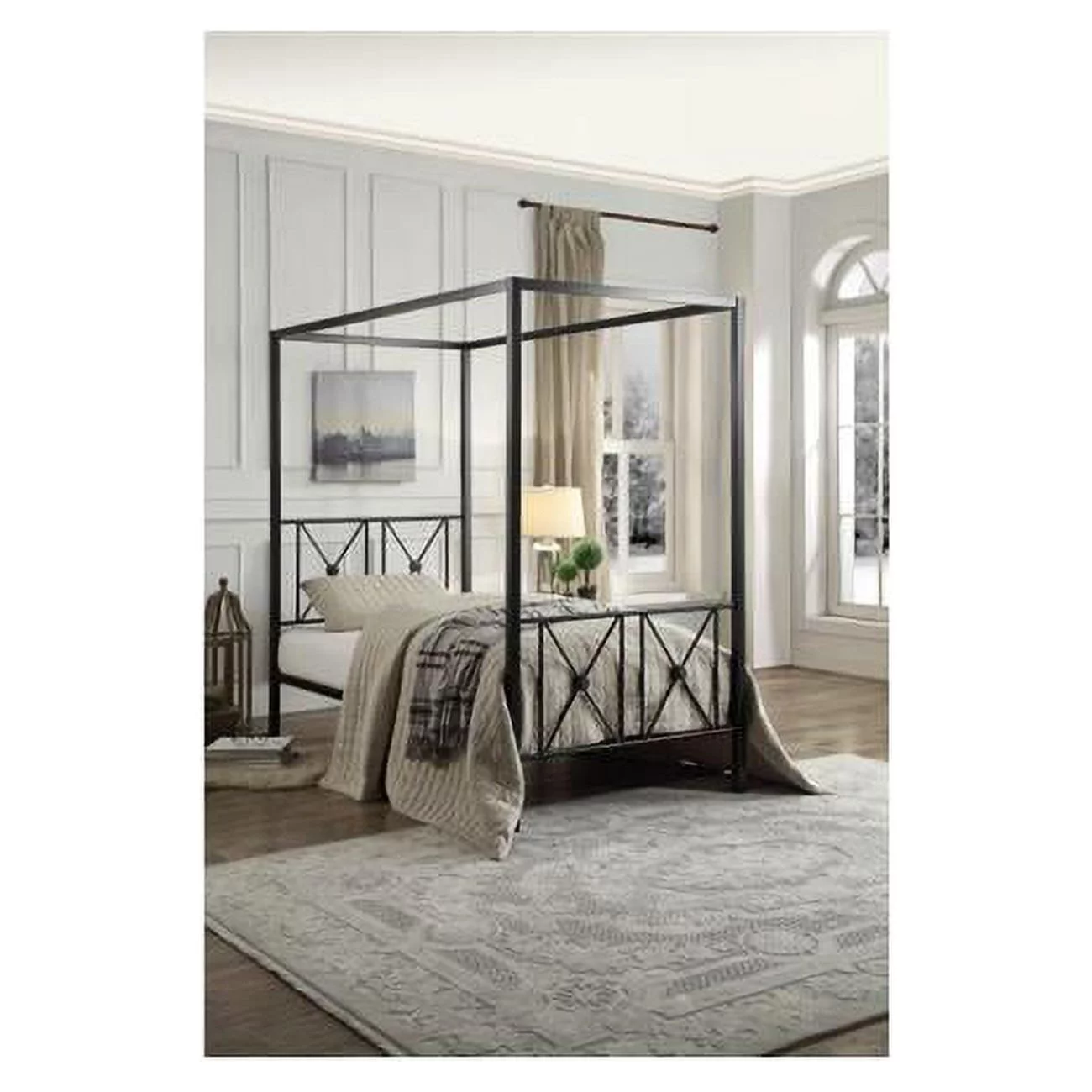 Lexicon Rapa Twin Metal Canopy Platform Bed in Black