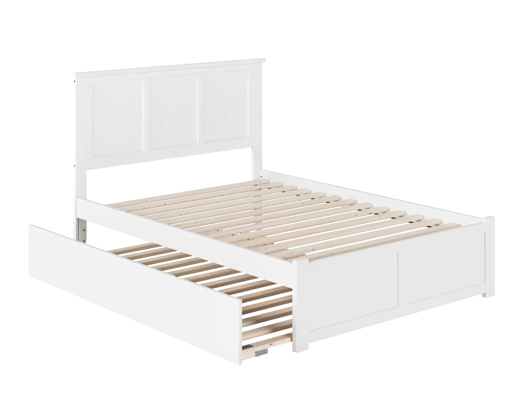 AFI Madison Full Solid Wood Platform Bed with Footboard & Full Trundle in White