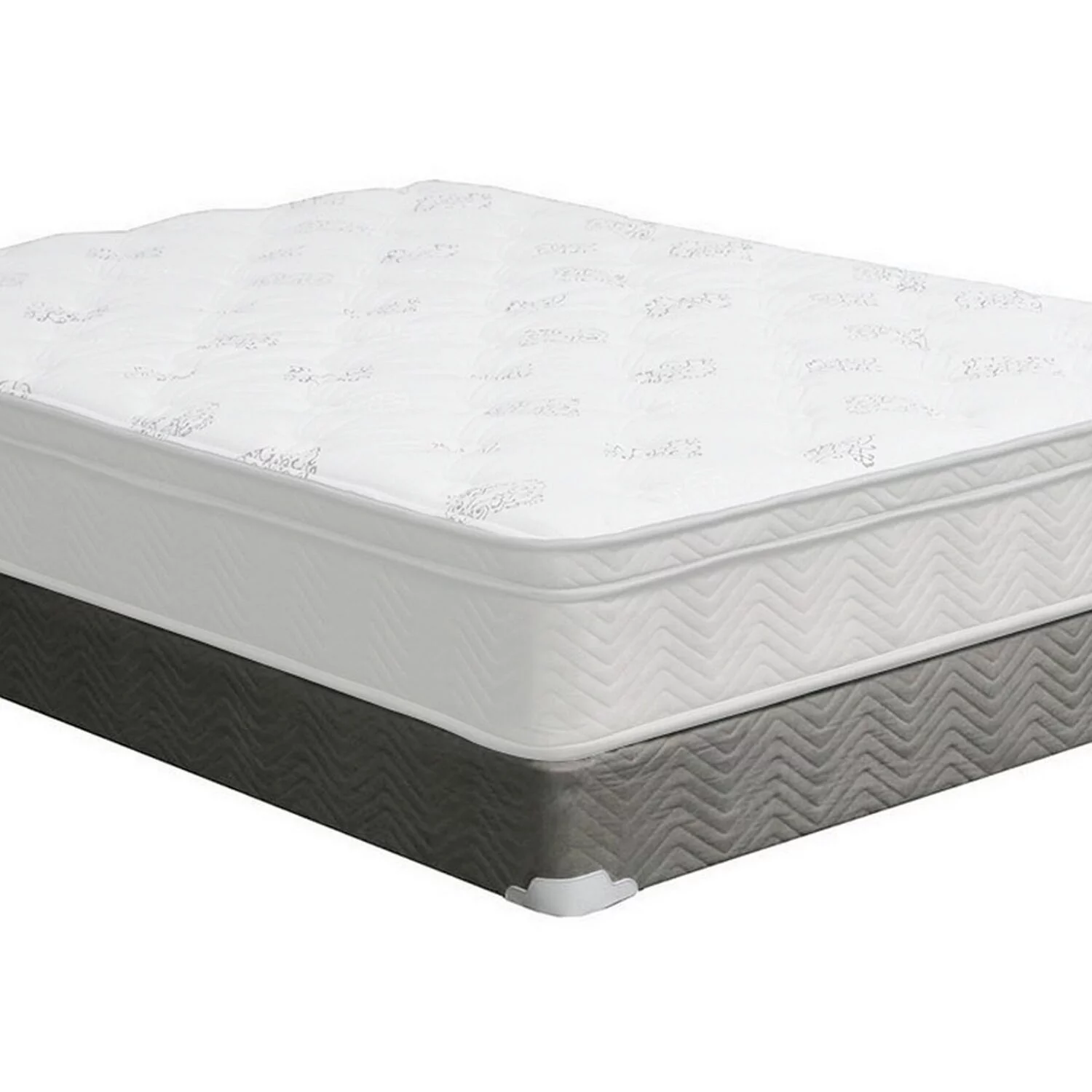 Benjara  7 in. Hima Full Size Box Spring Foundation, Quilted Costa Stretch Cover, Gray