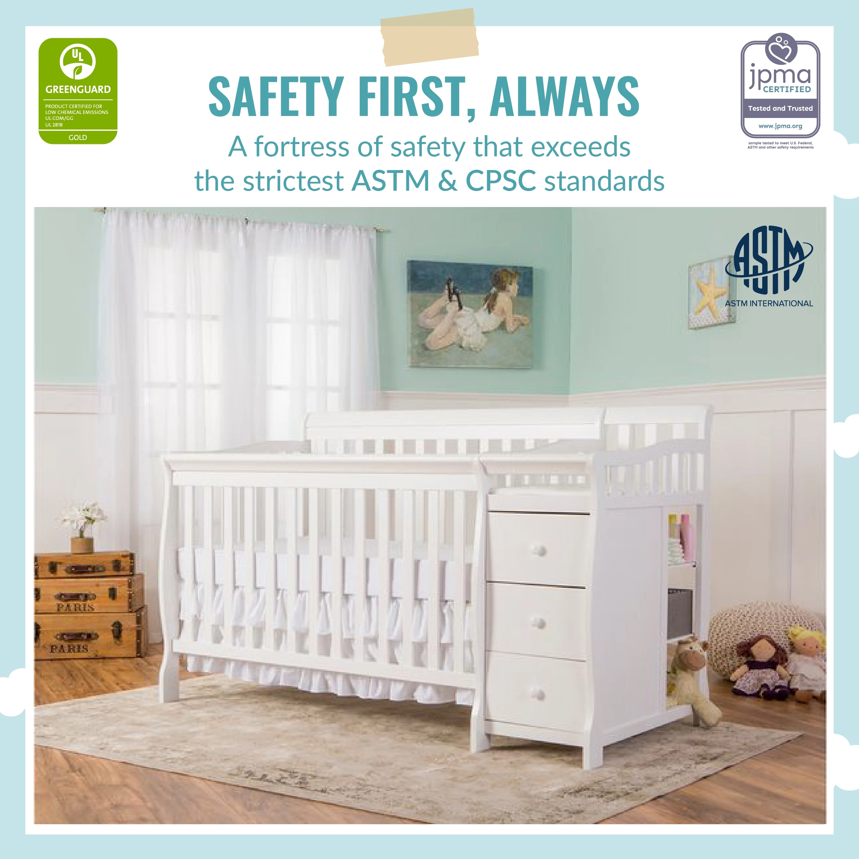 Dream On Me 5 in 1 Brody Convertible Crib With Changer in White