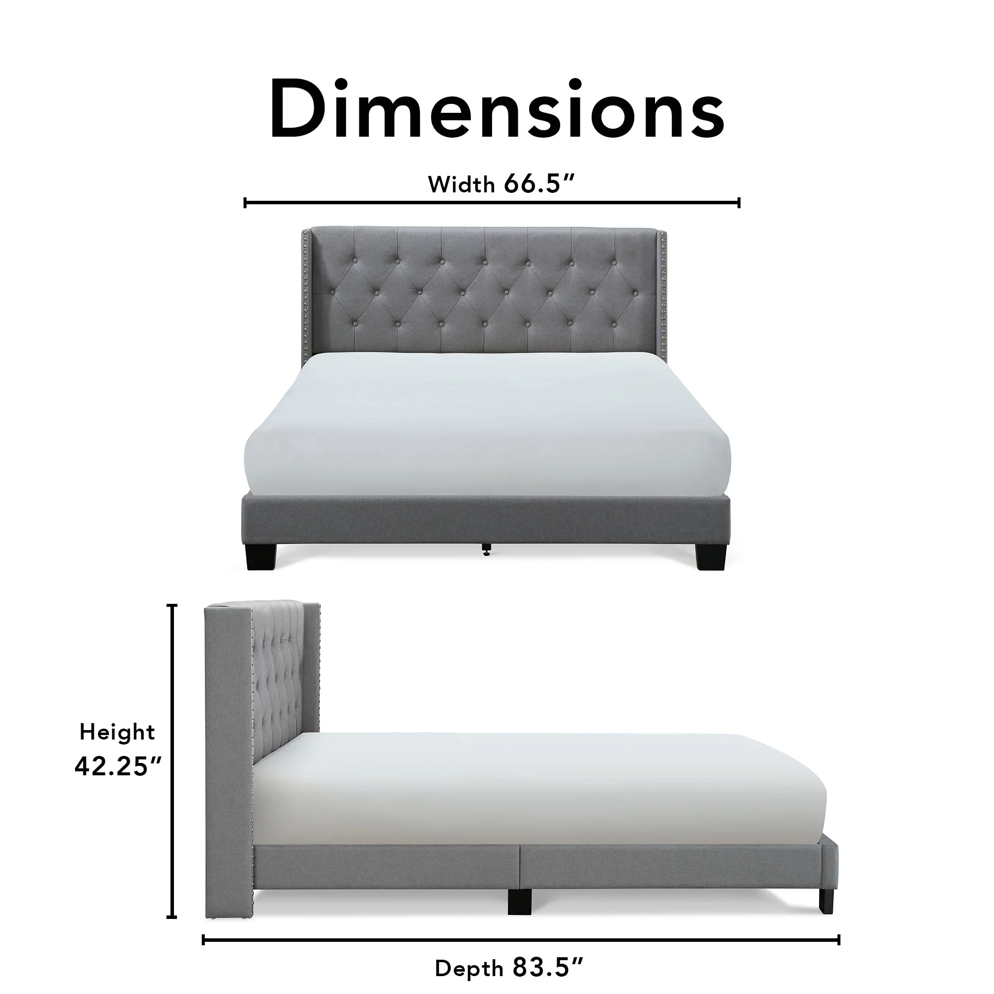 Finch Adler Contemporary/Modern Fabric Tufted Upholstered Bed, Queen, Gray