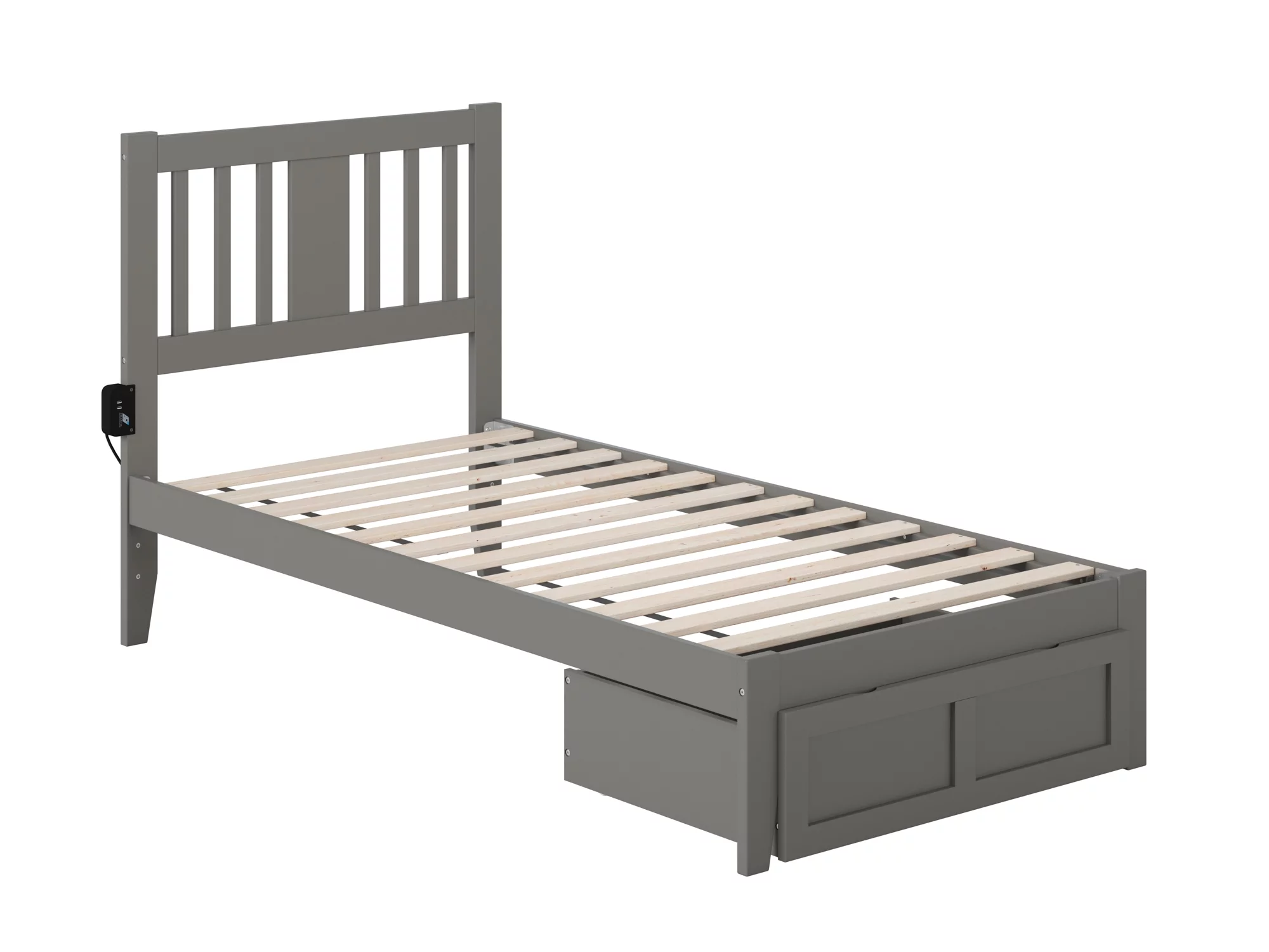 Tahoe Contemporary Wood Storage Slat Bed, Twin, Grey