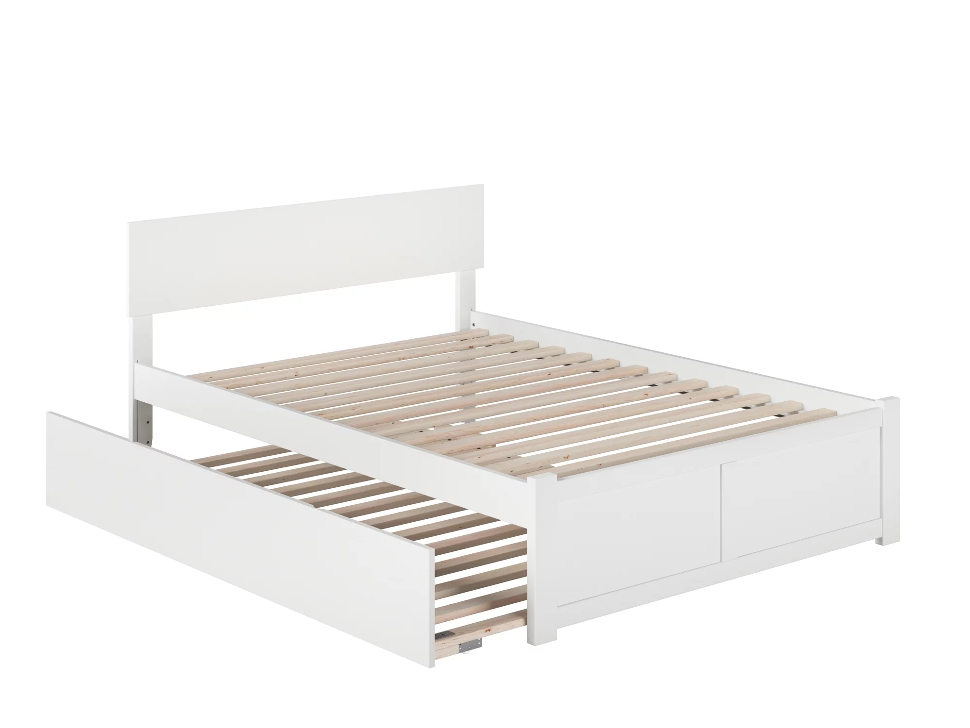 Orlando Full Platform Bed with Flat Panel Foot Board and Full Size Urban Trundle Bed in White