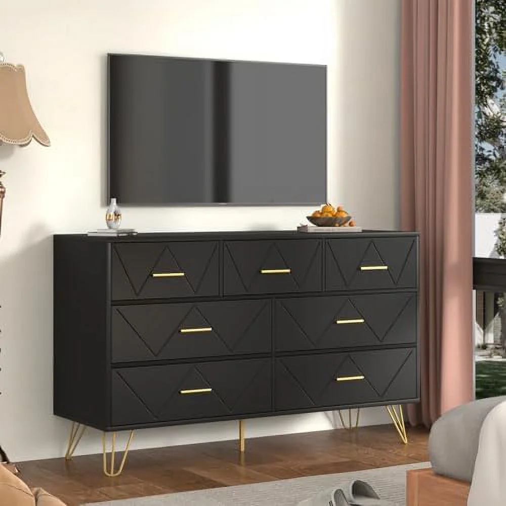 NLIBOOMLife White Dresser Modern Dresser for Bedroom 7 Drawer Dressers with Wide Drawers and Metal Handles Chest of Drawers for Living Room Hallway Entryway