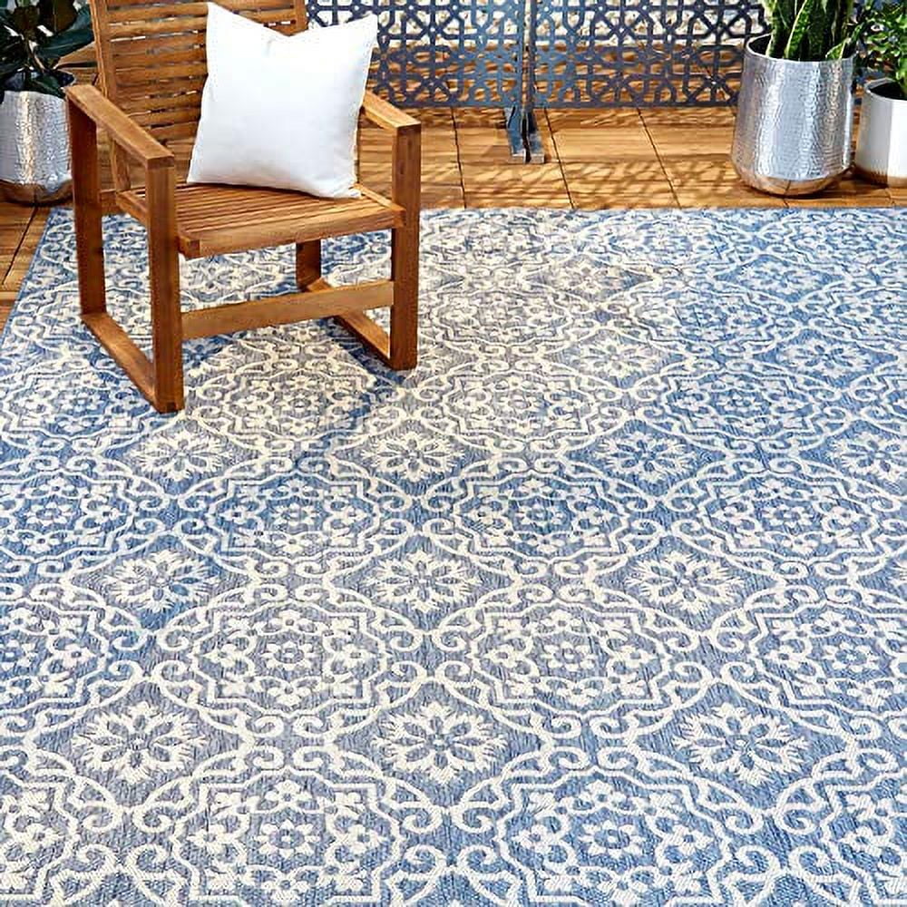 Nicole Miller New York Patio Country Danica Transitional Geometric Indoor/Outdoor Area Rug, Blue/Grey, 6'6