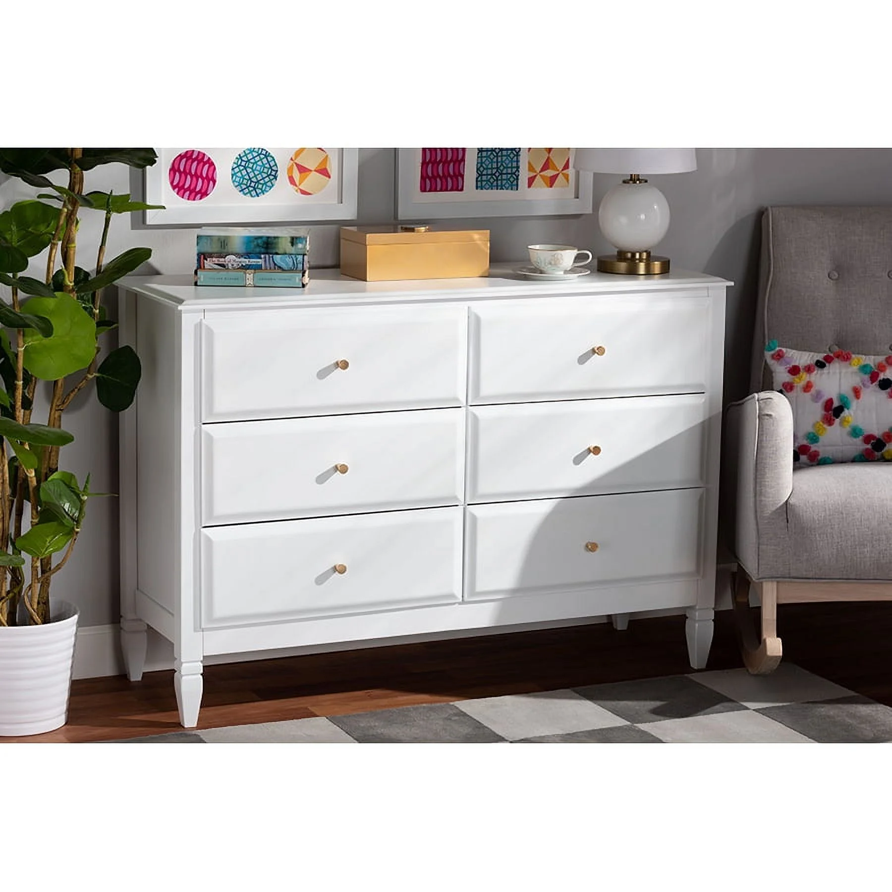 Baxton Studio Naomi Classic and Transitional White Finished Wood 6-Drawer Bedroom Dresser