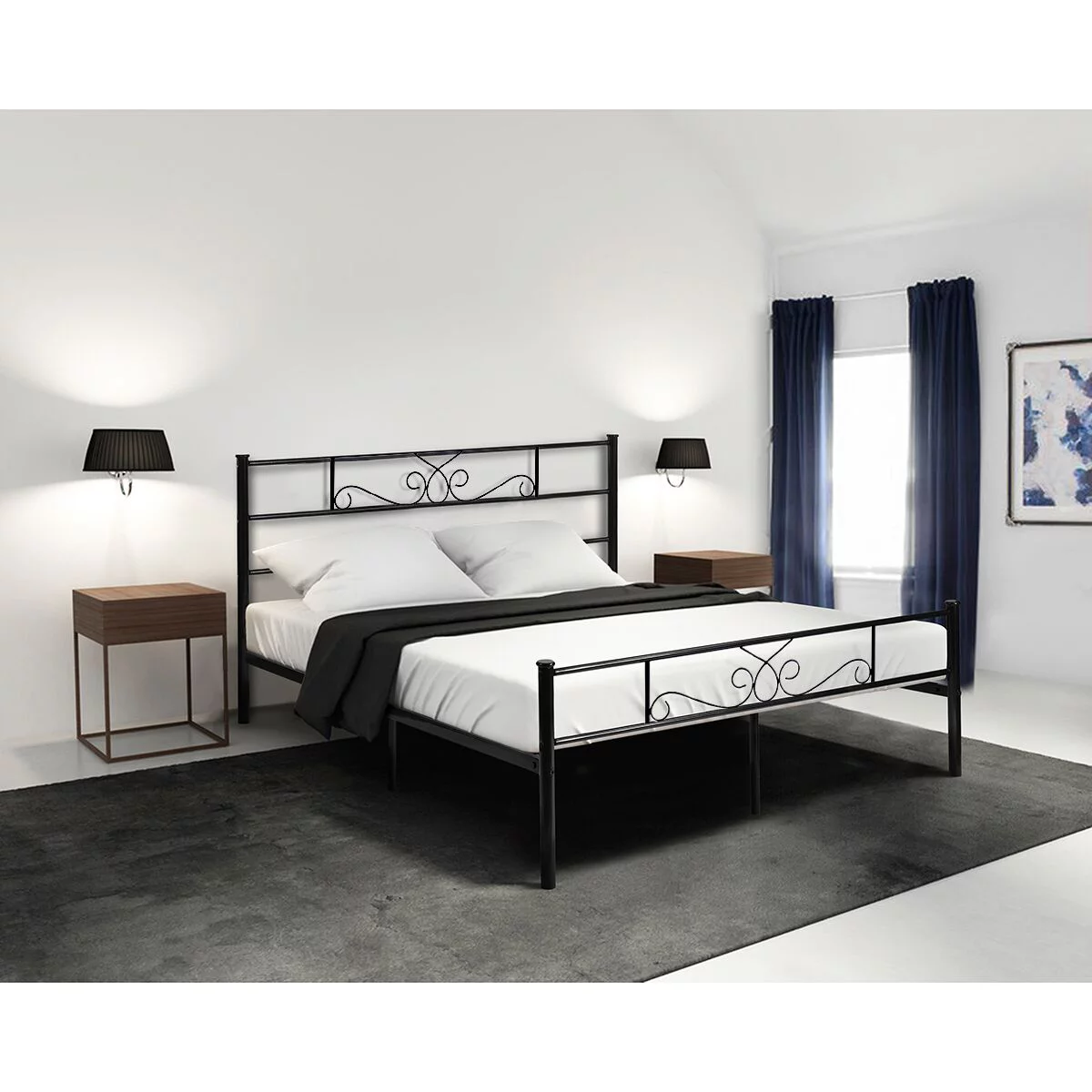 Yoneston Platform Metal Bed Foundation Headboard Furniture Bedroom Full Size
