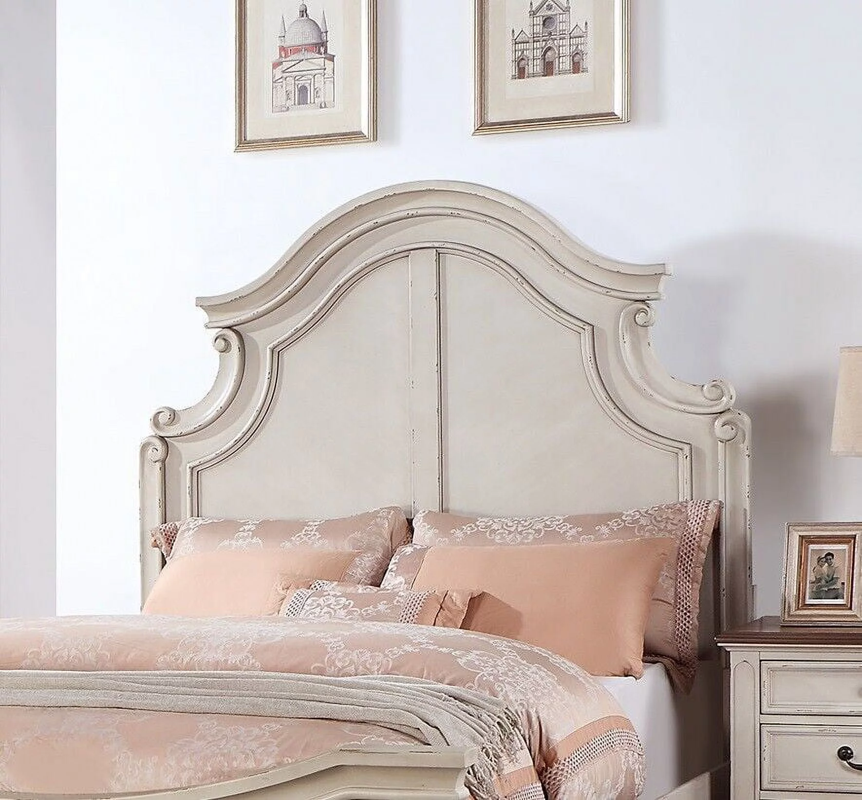 Traditional Look Unique Design Headboard Footboard 1pc Eastern King Size Bed Cream Wood Finish Beautiful Bedroom Furniture