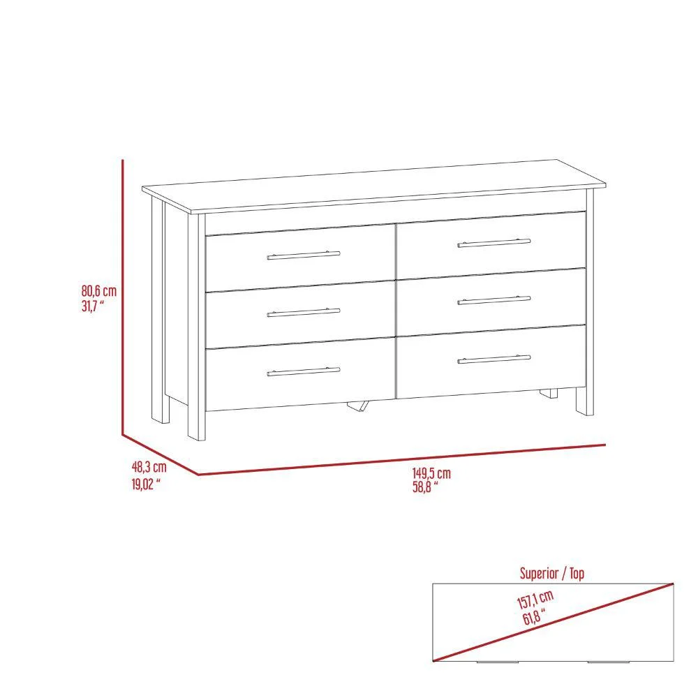 FM FURNITURE LLC Luxor 6 Drawer Double Dresser    ,Light Oak / White