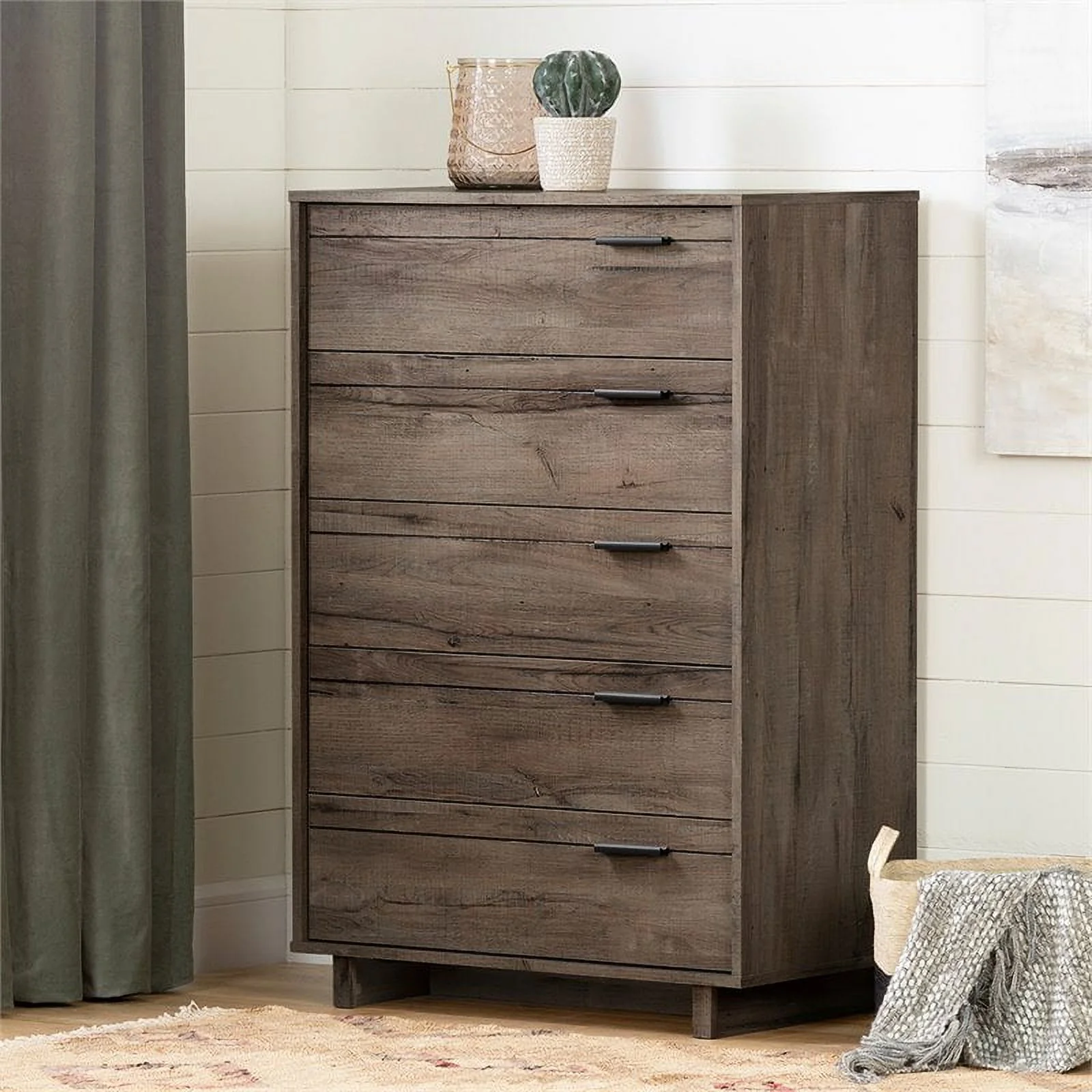 Pemberly Row Contemporary Five Drawers Wood Chest in Fall Oak