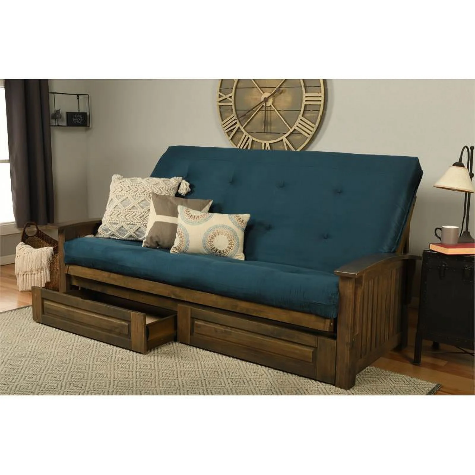 Bowery Hill Modern Queen-size Wood Storage Futon-Blue Mattress