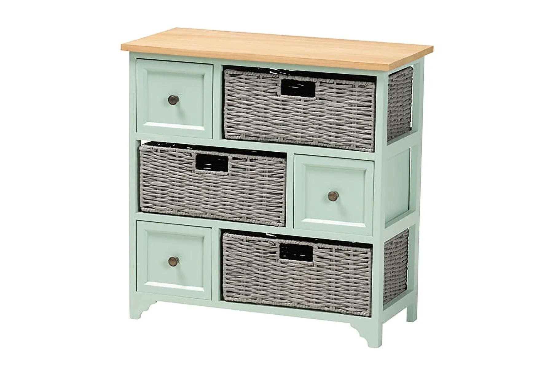 Baxton Studio Valtina Modern and Contemporary Two-Tone Oak Brown and Mint Green Finished Wood 3-Drawer Storage Unit with