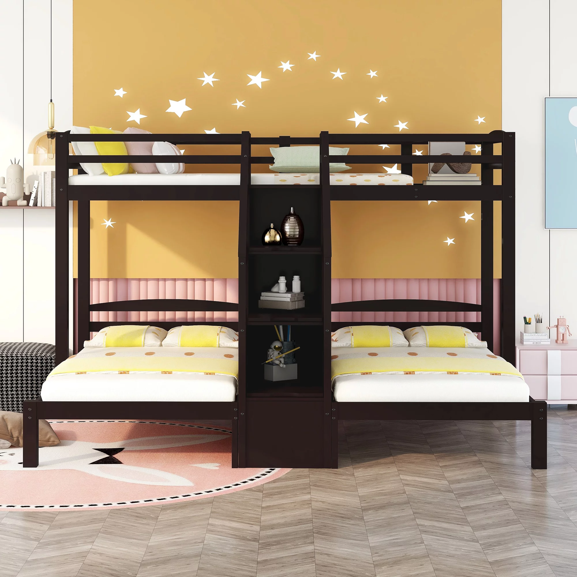Bellemave Twin Triple Bunk Bed with Storage Stairs, Wood Twin over Twin over Twin Three Beds Bunk Bed for Kids, Teens, Boys & Girls (Espresso)
