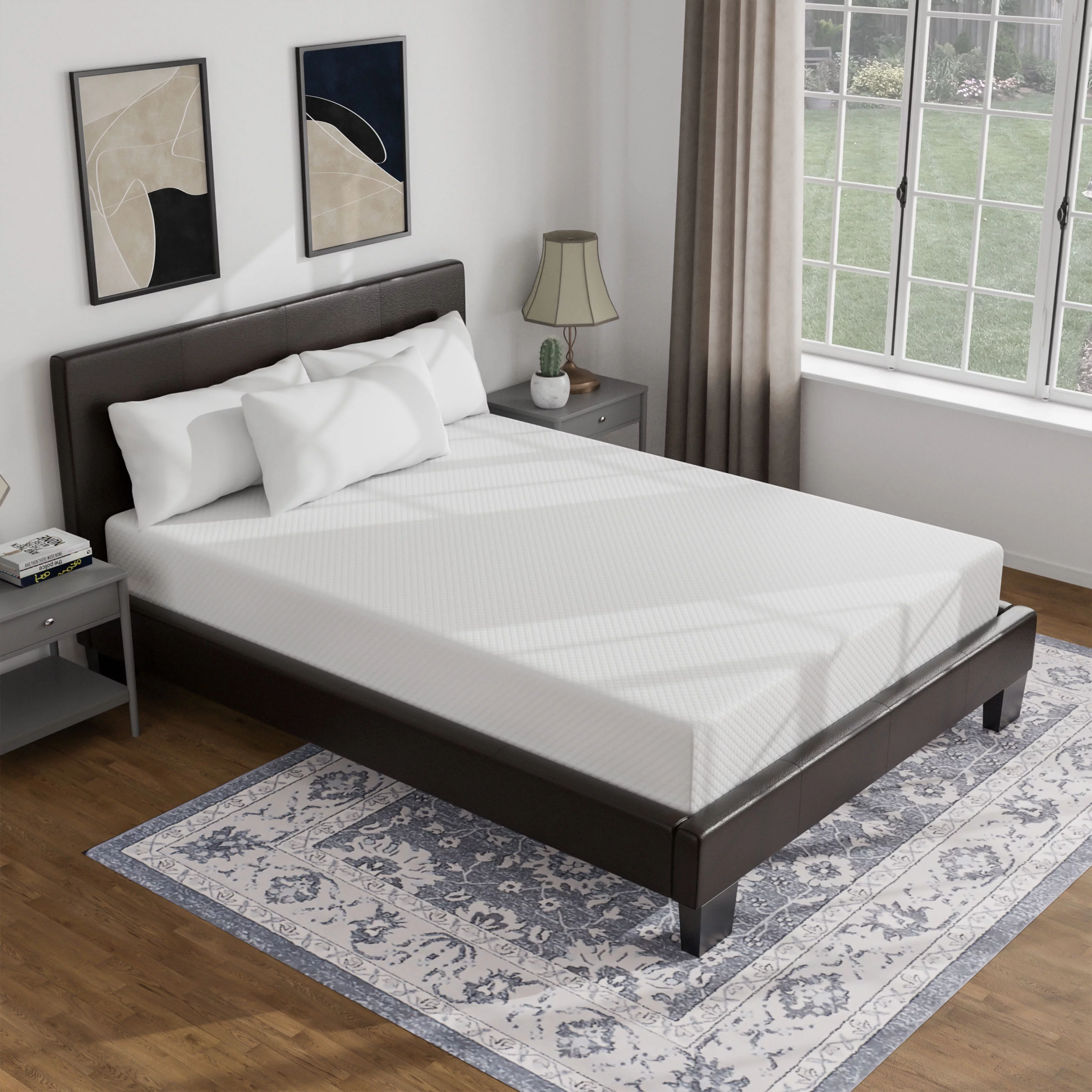 Furniture of America Eastern King Leatherette Bed with 8-Inch Mattress, Espresso (Assembly Required)