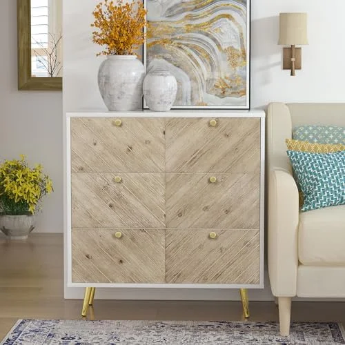 RUNFAYBIU Dresser for Bedroom with 3 Drawers  15.75" D x 31.5" W x 36.2" H Modern Wood Chest of Drawer  3 Drawer Dresser with   Mid Century Herringbone Organizer Bedroom  for