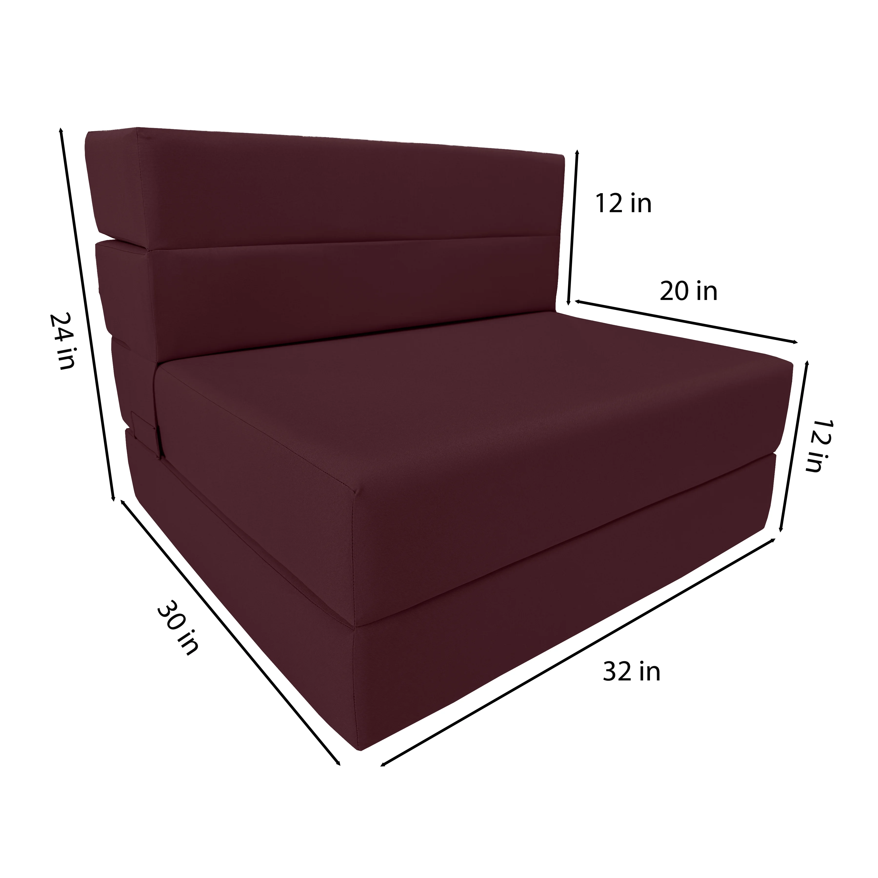 Lounger Folding Foam Mattresses, Portable Convertible Sofa Beds, Sleeper Flip Chairs, Burgundy 80 x 32 x 6