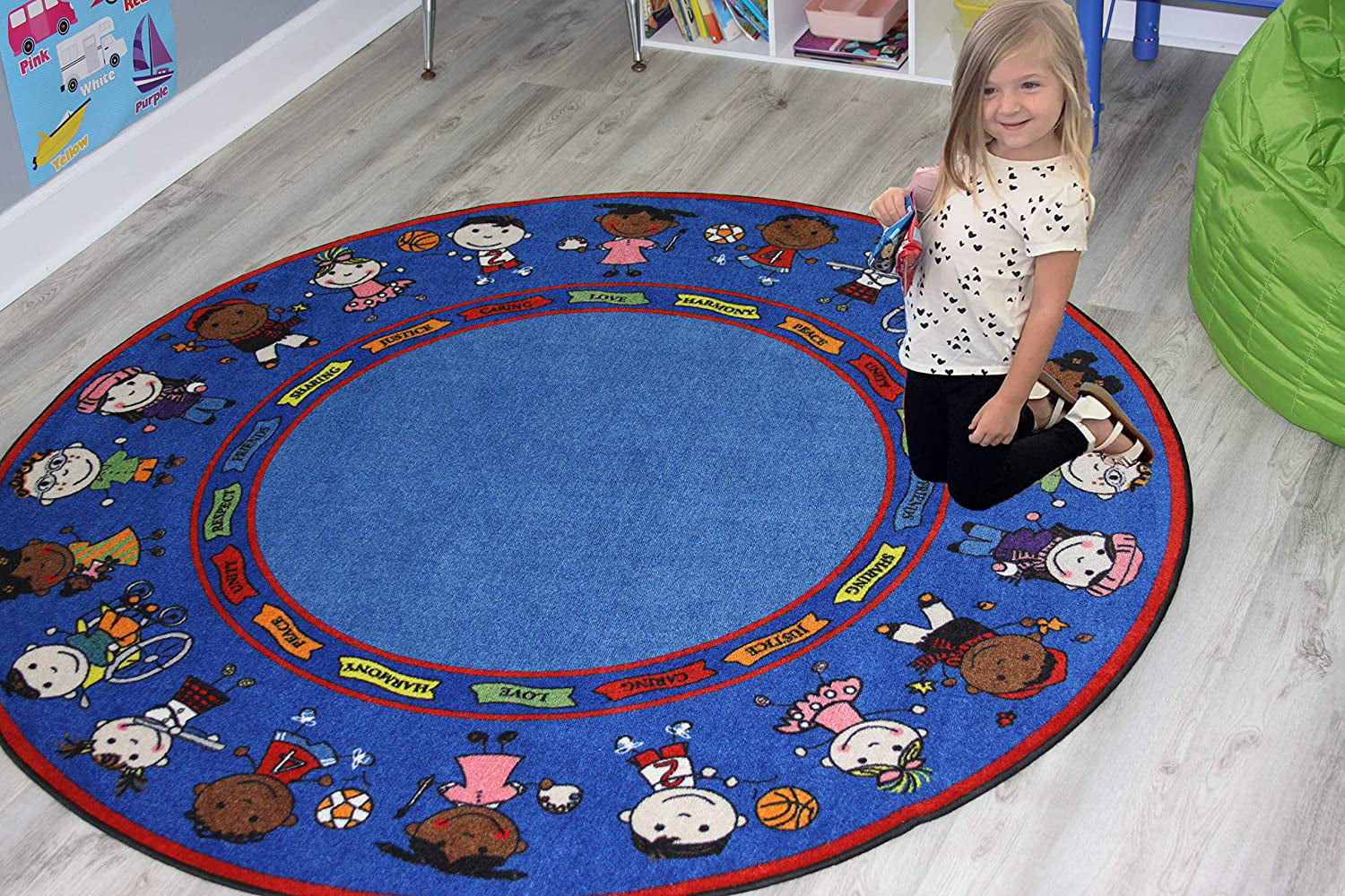 KidCarpet Friends Full Circle Classroom Educational Learning Polypropylene Kids and Children Area Rug, 6' Round ✅