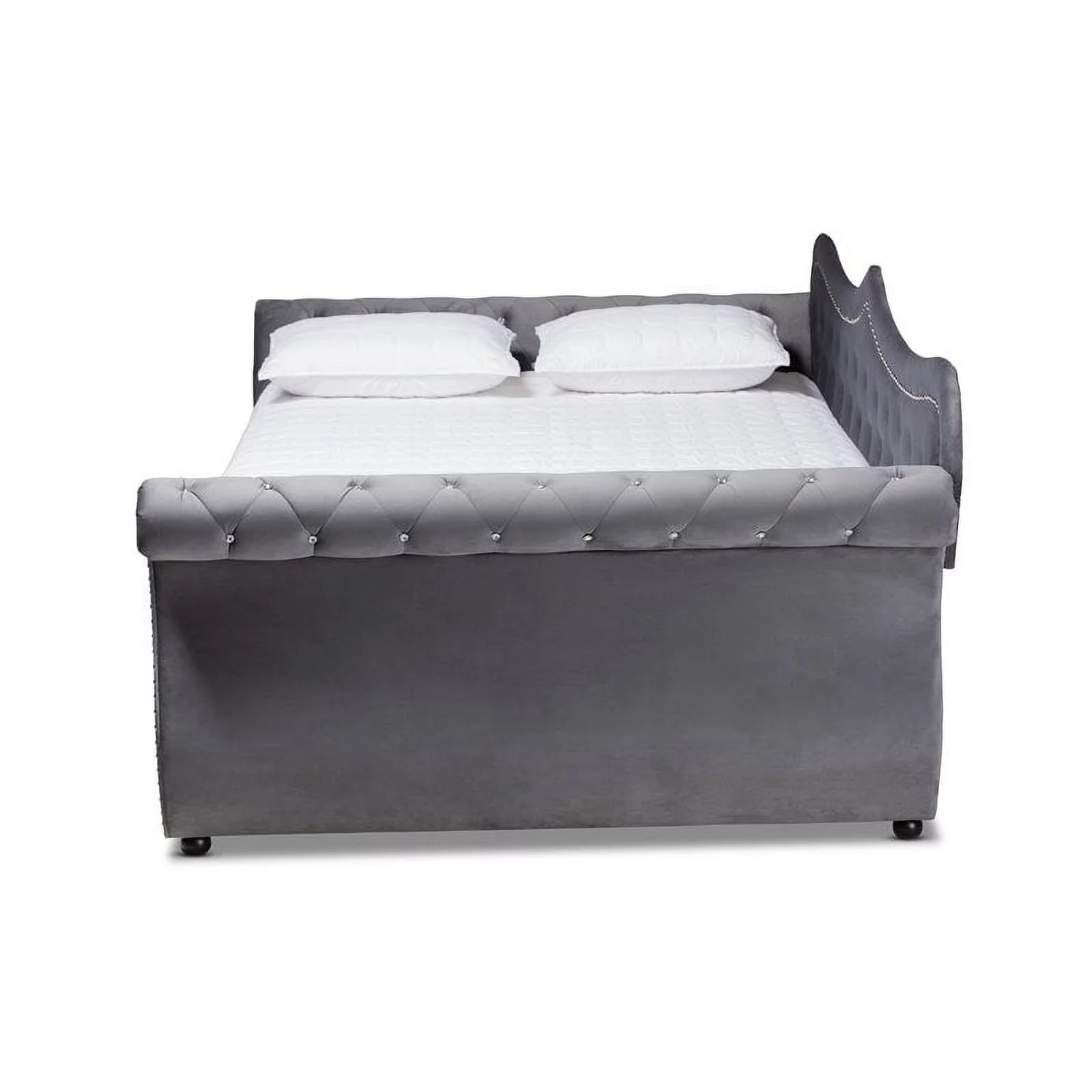 Bowery Hill Traditional Velvet and Crystal Tufted Wooden Gray Queen Size Daybed
