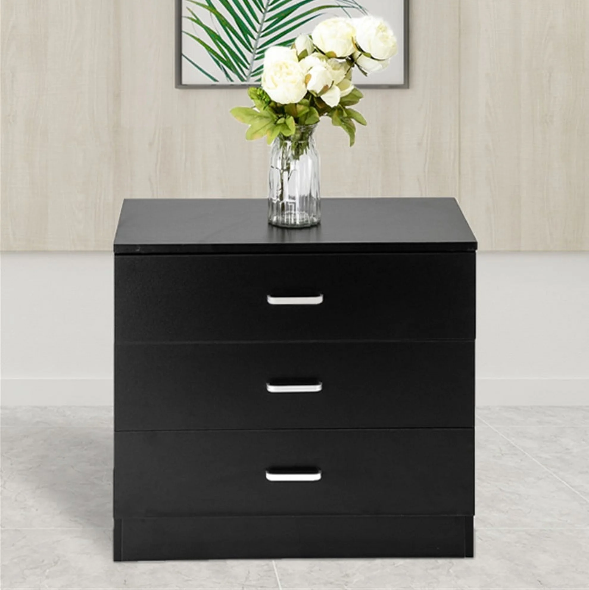 SYNGAR 3 Drawer Dressers, Modern Chest of Drawers, Floor Storage Cabinet Closet for Living Room, Bedroom, Hallway, Nursery, Black