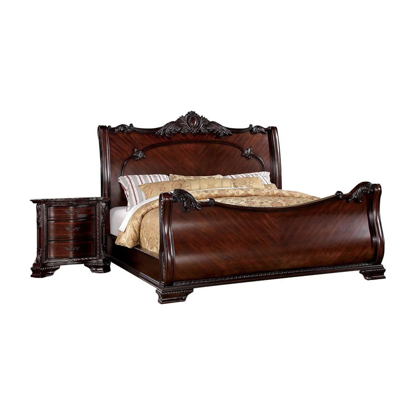 FOA Angelonia 2pc Cherry Solid Wood Bedroom Set - Cal King + Nightstand